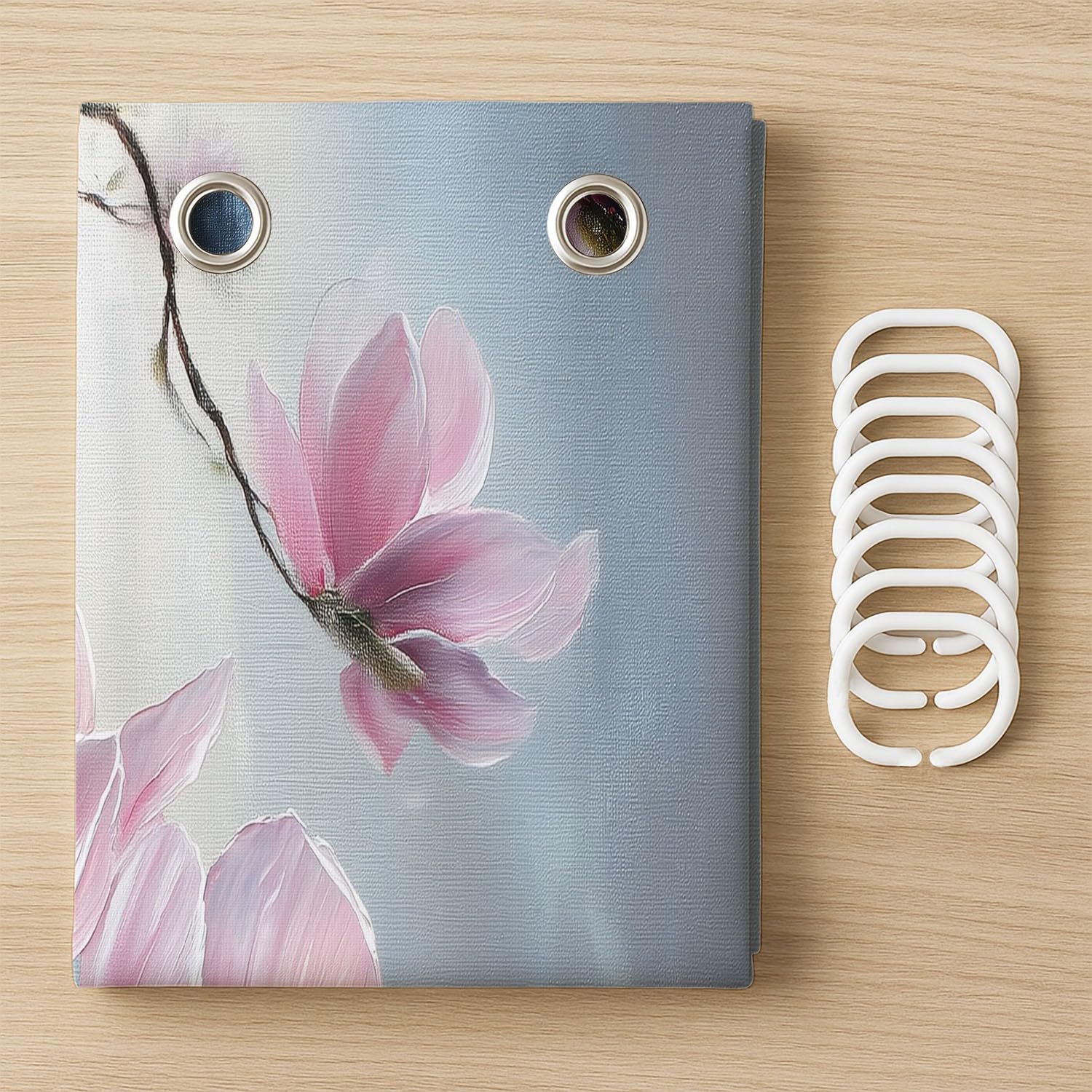 Generico Fantasia Tenda Da Doccia Elegante Misterioso Fiori Grigio Rosa, Tenda Da Doccia Per Bagno, Vasca Da Bagno, Tenda In Poliestere Impermeabile Con Ganci In Plastica, 180 x 180 cm