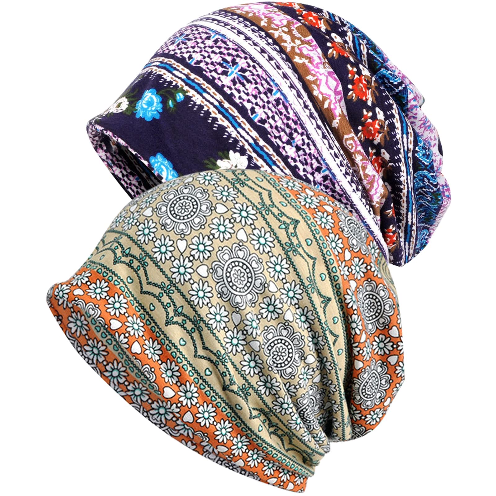 WULIQIUQIU 2 Pack Cotton Slouchy Beanie Hats, Chemo Hat Cap Scarf for Women and Men