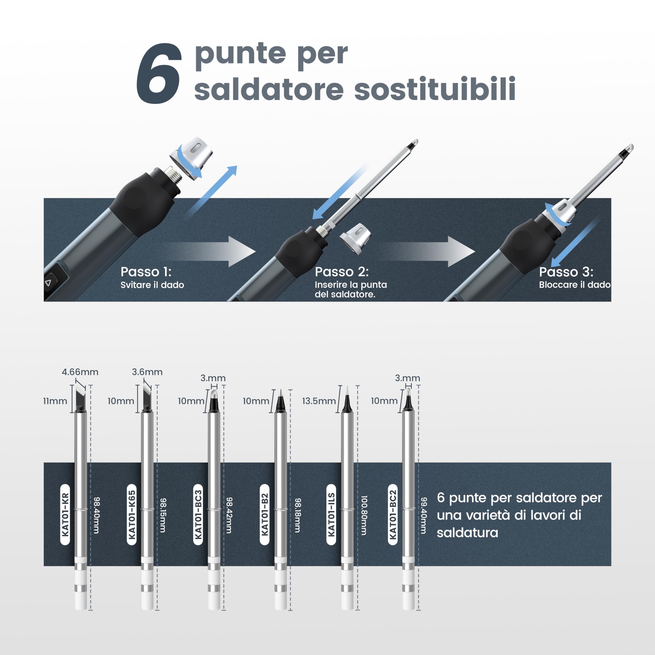 KAIWEETS Saldatura a Stagno Kit, Saldatore Smart con Display Digitale Riscaldamento Rapido 80℃-420℃ Controllo Accurato Della Temperatura Tensione Regolabile con PD GaN Caricabatterie e 6 Punte
