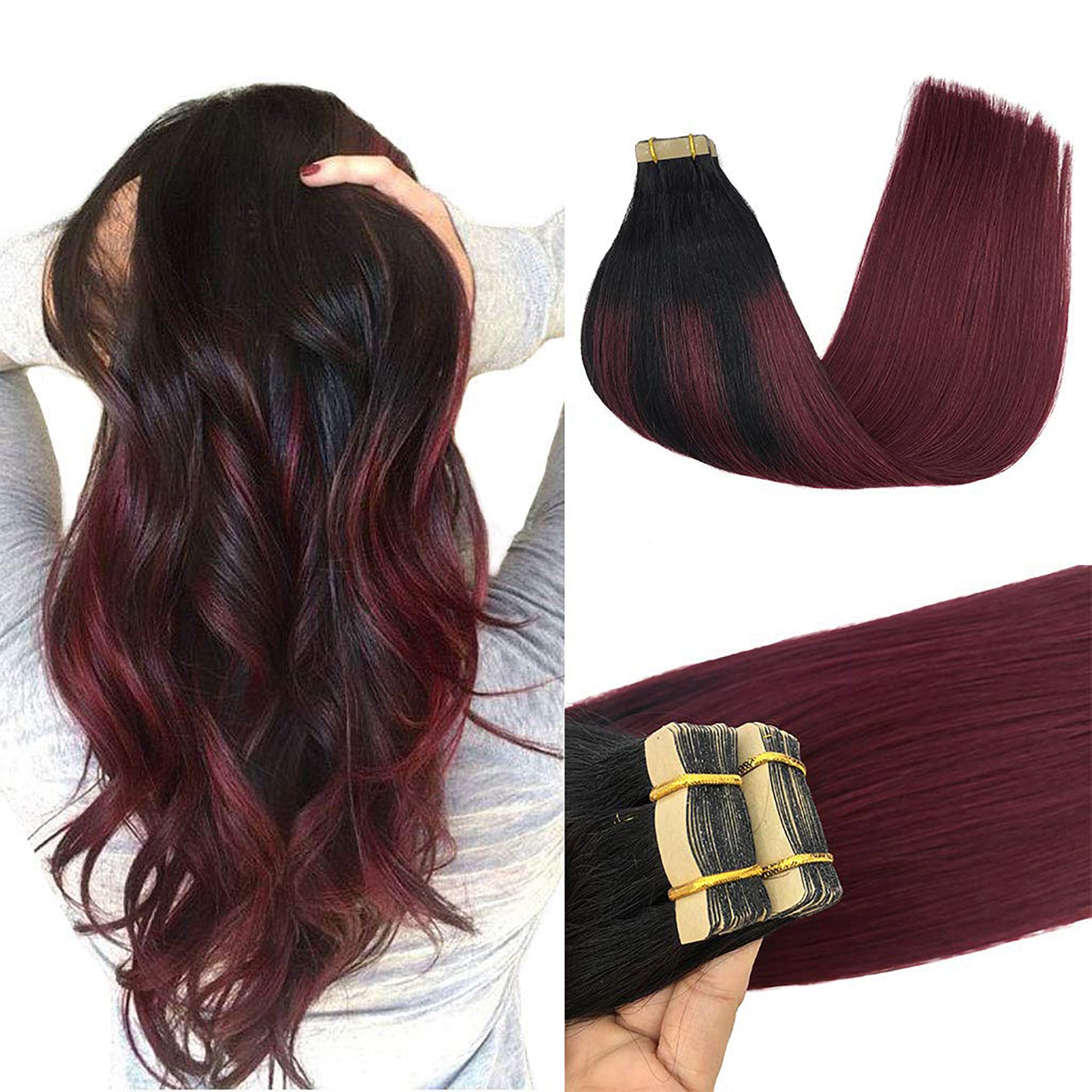 GOO GOO Tape in Hair Extensions Human Hair, 20pcs 50g 16inch, Balayage Chocolate Brown to Strawberry Blonde Real Remy Hair Extensions Seamless Straight Human Hair Extensions — view 14
