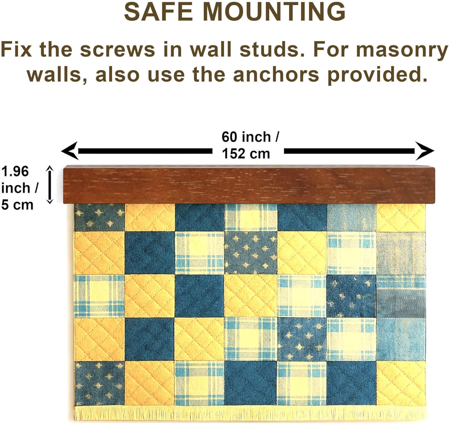 Dacri Home Quilt Hanger for Wall Display - 60 Inch Tapestry Hanger from Premium Teak Wood - Safe Mount Quilt Rack for Heavy Rugs, Tapestries, and Other Wall Hangings (Light Wallnut)
