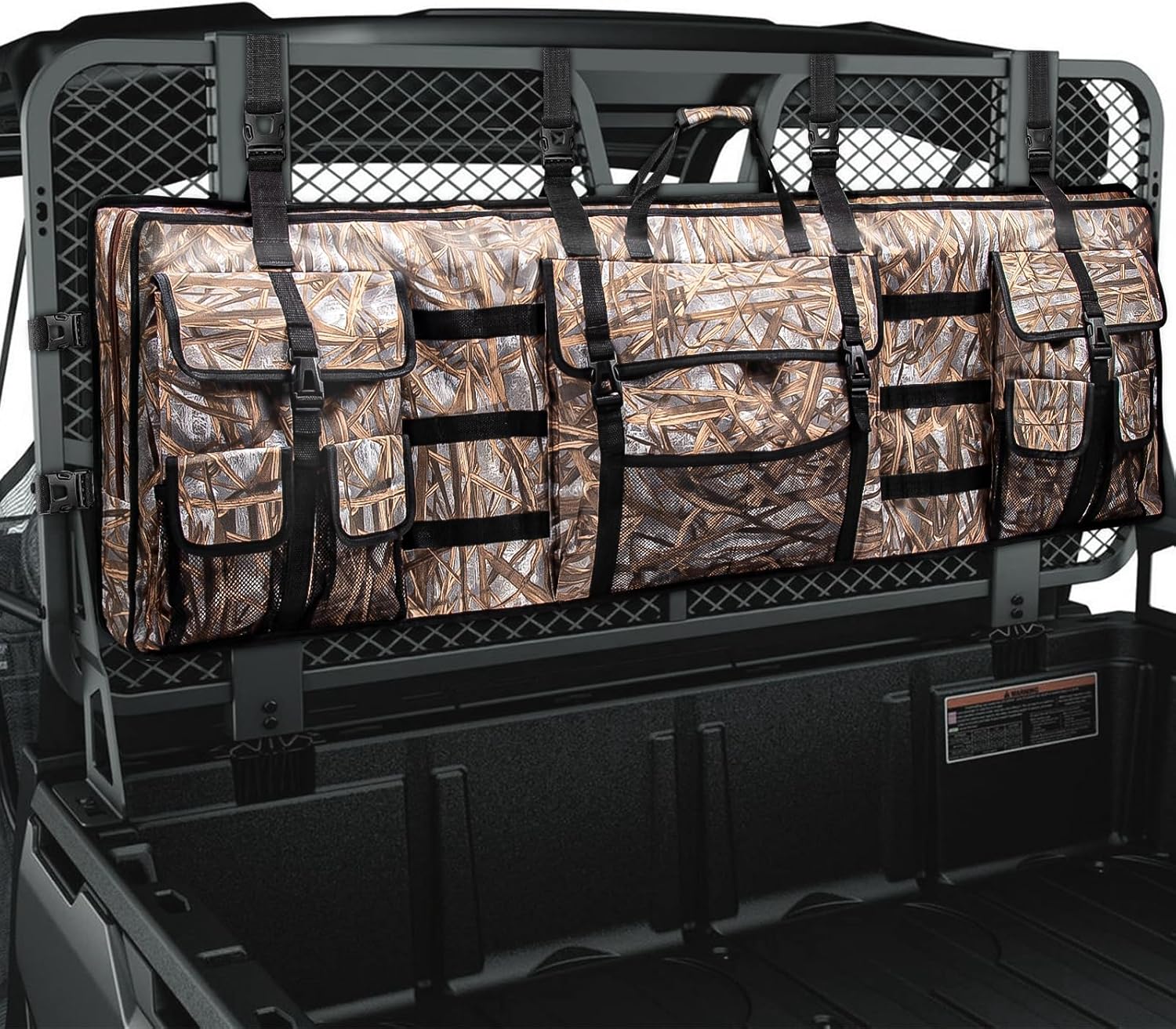 Double Gun Bag Rack, UTV Tool Bag Rack Hunting Tool Hunting Tool Carrier Soft Case, Gun Carrier Rifle Case Rear Storage Bag Roll Cage Cargo Organizer for Outdoor Gear