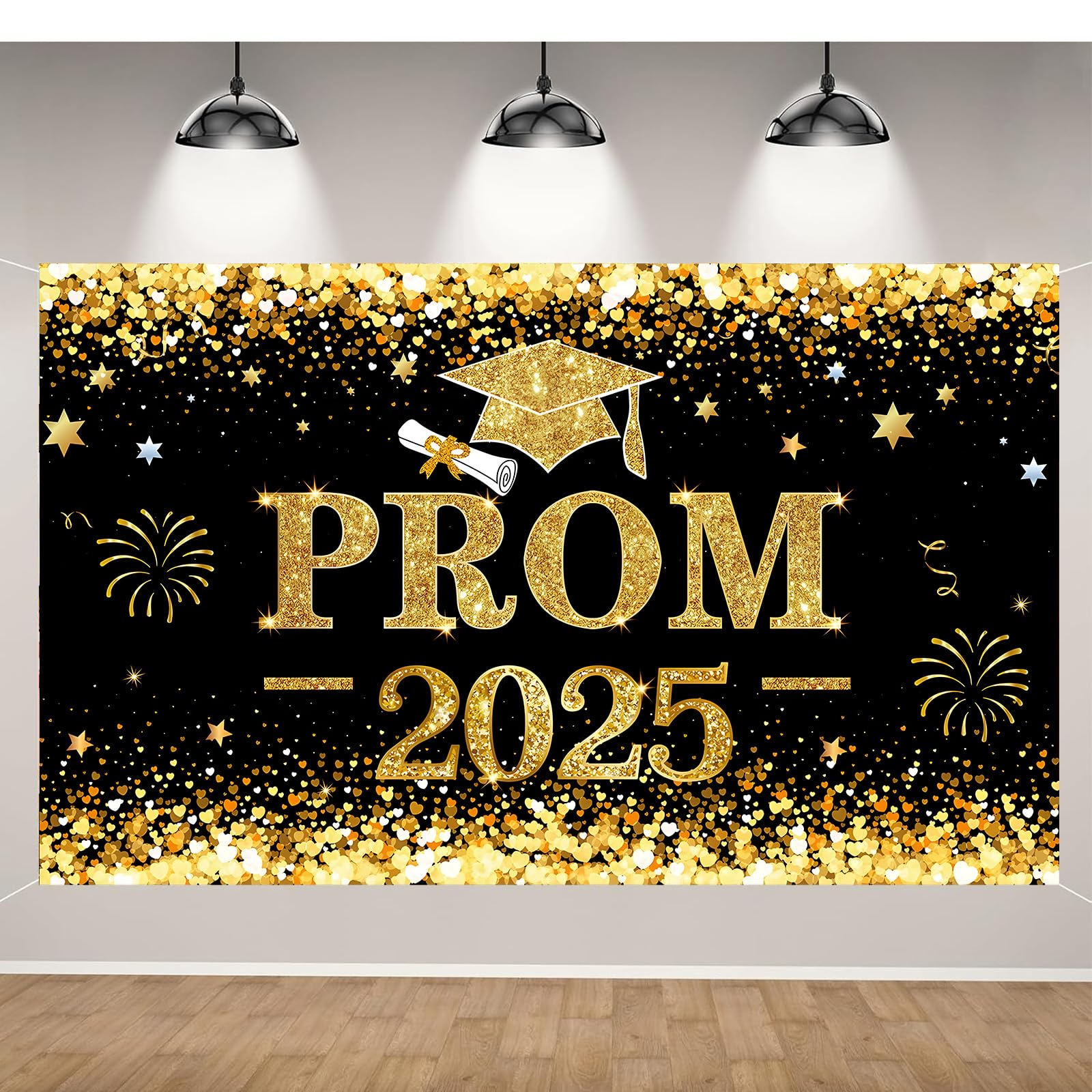 1 Pcs Class of 2025 Banner,Prom Banner 2025,Prom Backdrop 2025,Decorations 2025,Graduation Party Supplies for High School College Graduation 43.3 * 70.8In(Black and Gold)