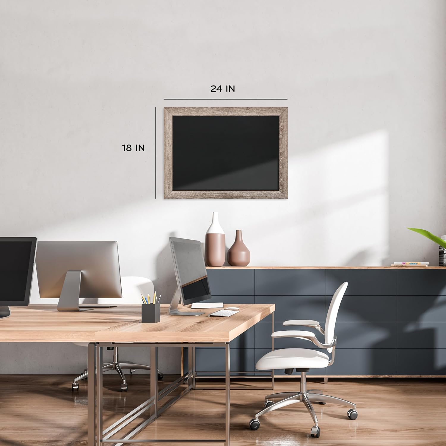 U Brands Magnetic Chalkboard, 24" x 18", Rustic Wood Style Frame, Premium Matte Surface, Includes Marker