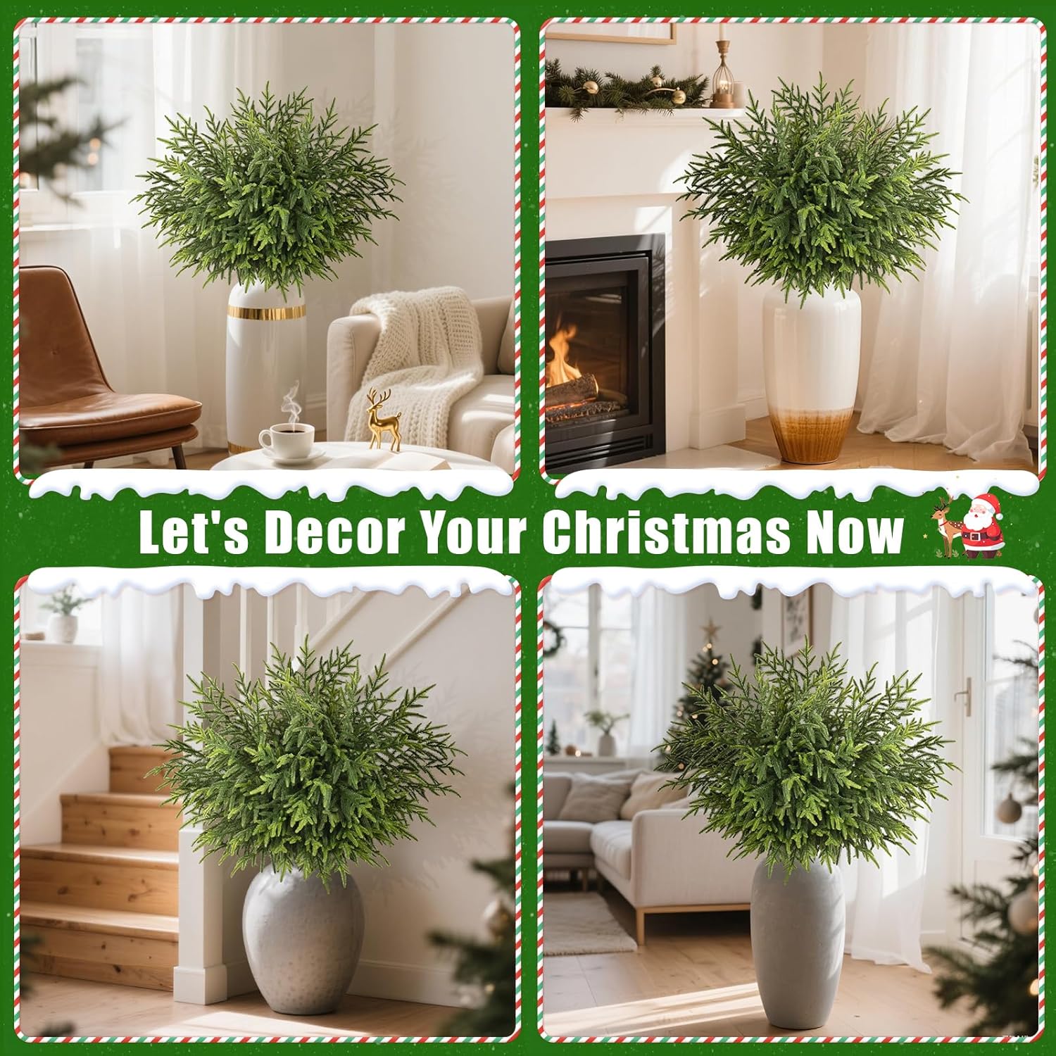 8 Pcs Christmas Norfolk Pine Stems, 36 Inch Real Touch Artificial Norfolk Pine Branches Christmas Greenery Stems, Faux Pine Branches for Vase DIY Garland Wreath Indoor Outdoor Home Decor