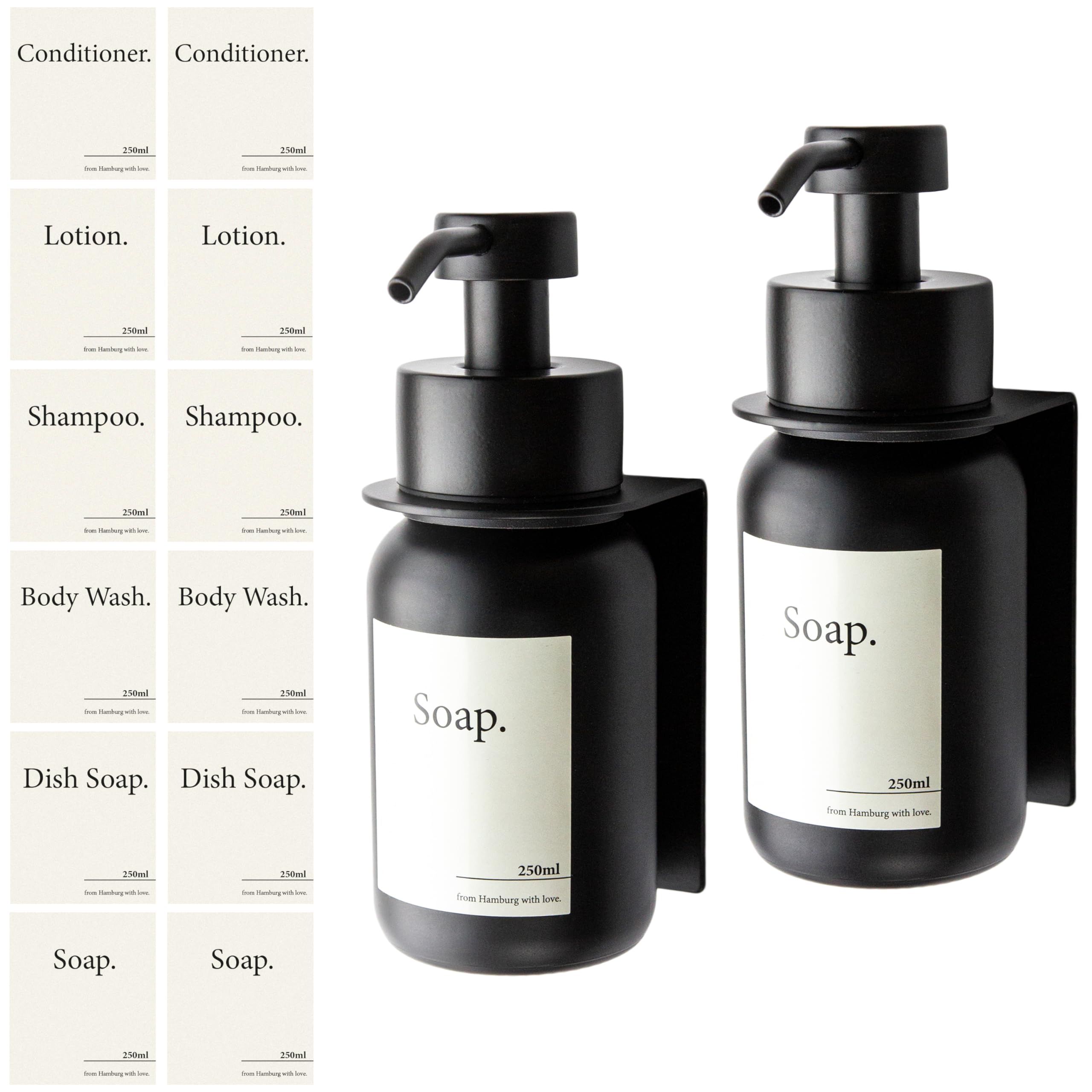 Dispenser Sapone Autoadesivo Da Muro - 250 Ml, In Vetro E Acciaio, Design Amburgo, Nero - Foto 10