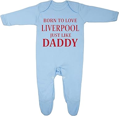 Cheekytots Baby,Clothing,Baby Boys 0-24m,Sleepwear & Robes,Sleepsuits 'Born To Love Liverpool Just Like Daddy' Baby Boy Girl Sleepsuit Designed and Printed in the UK Using 100% Fine Combed Cotton