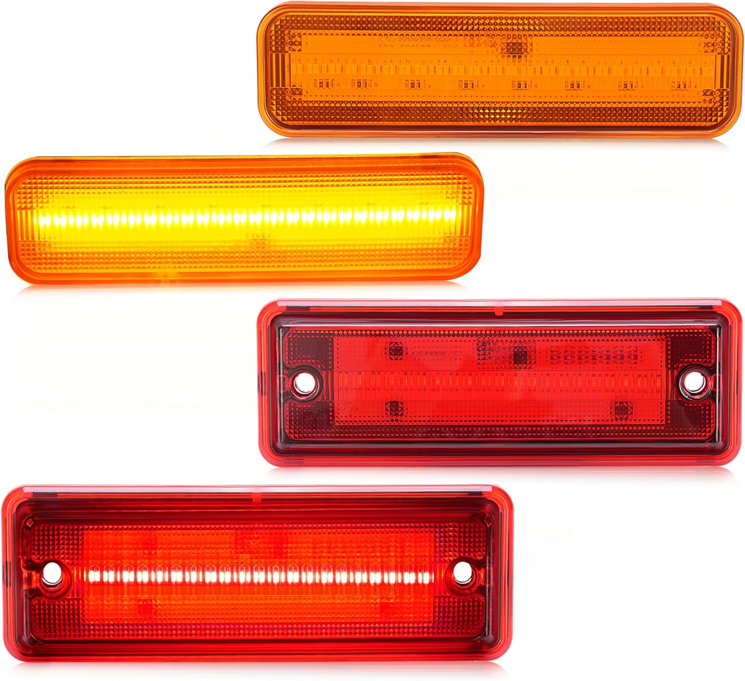 HECASA LED Side Marker Lights Compatible with 1978-1987 Chevrolet Chevy El Camino Malibu GMC Caballero Front Rear Bumper Signal Lamps Replacement for 913417 929986 (4Pcs Amber & Red Lens and Light)