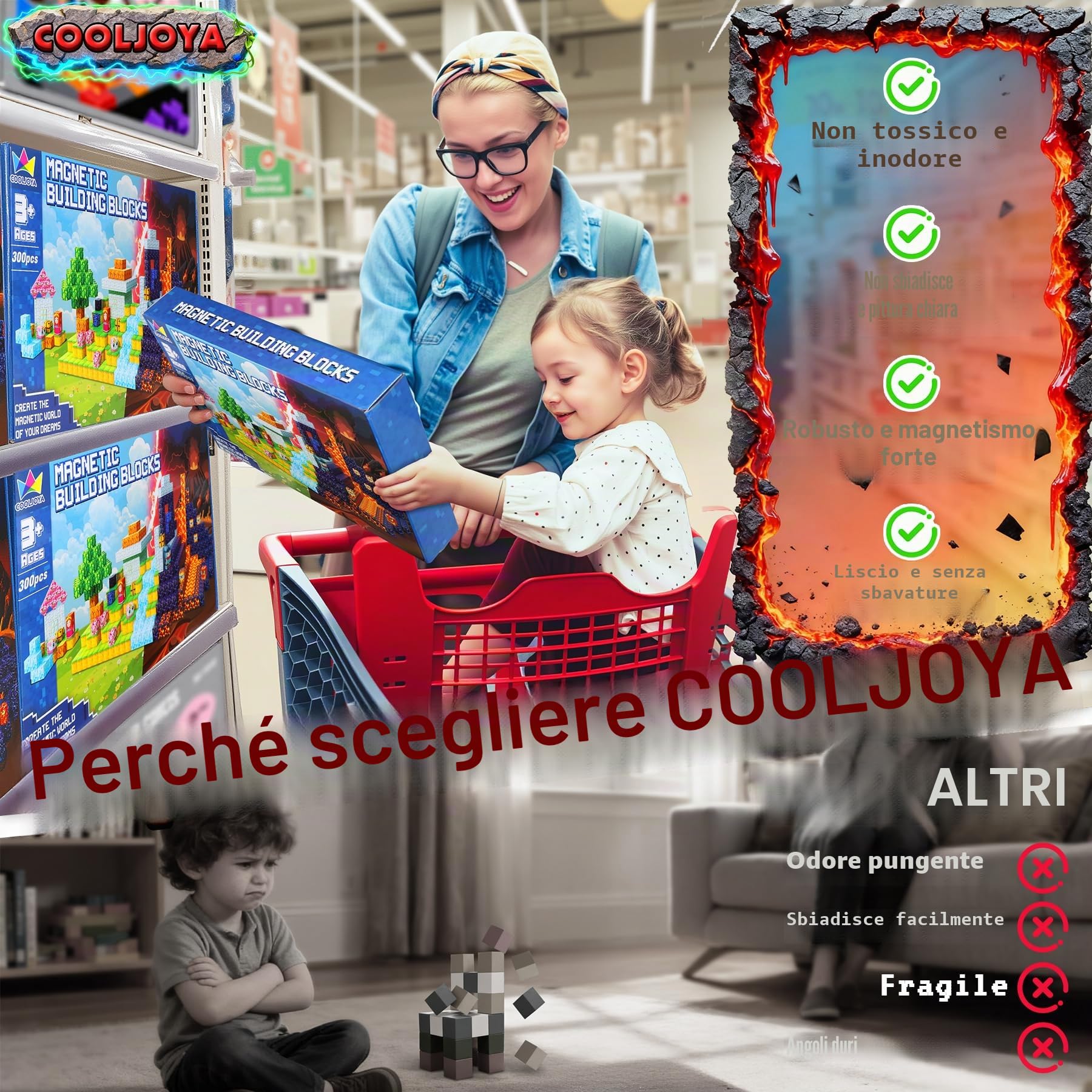 COOLJOYA Costruzioni Magnetiche per Bambini,300 Pezzi Costruzioni Magnetiche Giocattoli Sensoriali STEM Giocattoli da Costruzione 3 4 5 6 7 8 9 10 Anni Tutte Le Stagioni Magnetic