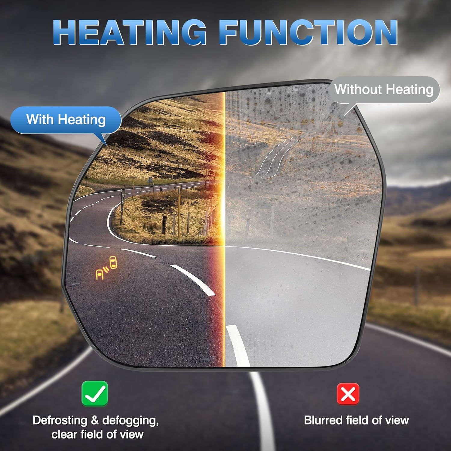 TOP-MAX Driver Side Mirror Glass Compatible with 2022 2023 2024 Toyota Tundra with Blind Spot Detection, Left Side Convex Power Heated Rearview Mirror with 2 Clips