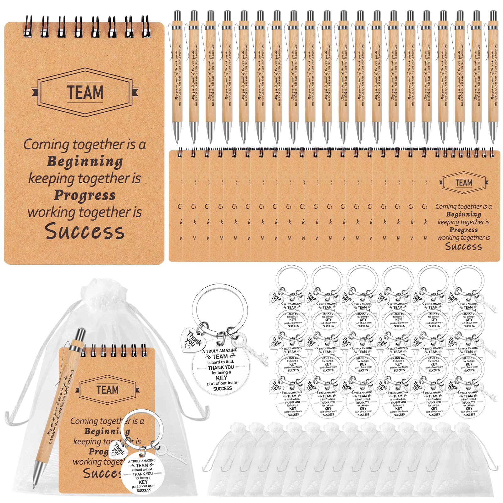 CZWZ 80 Pcs Employee Appreciation Gifts Set, Includes Notepads Pens Thank You Keychains and Organza Bags, Team Recognition Gifts for Coworkers Staff Employees Retirement Birthday Christmas(Brown)