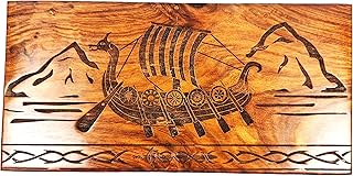 Khizar Handicraft Wooden Urn for Human Ashes – Viking Ship Design – Handmade Sheesham Wood Cremation Box – Large Adult Funeral Urn with Lid – Memorial Keepsake (9"x5.5"x4.5")