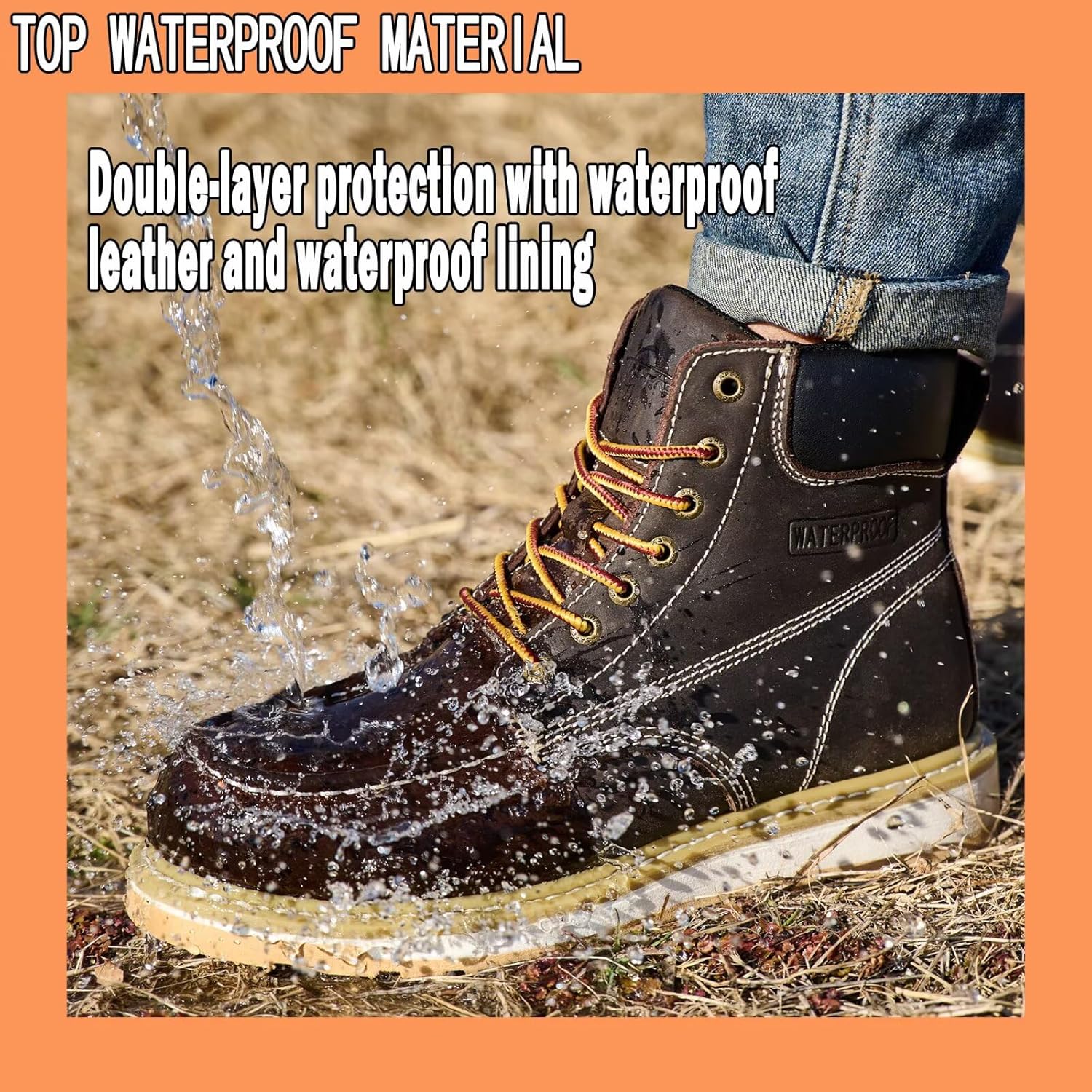 Work Boots for Men, 6" Soft Toe Wedge Sole Waterproof Safety Boots, Comfortable Construction Work Safety Shoes - Image 3