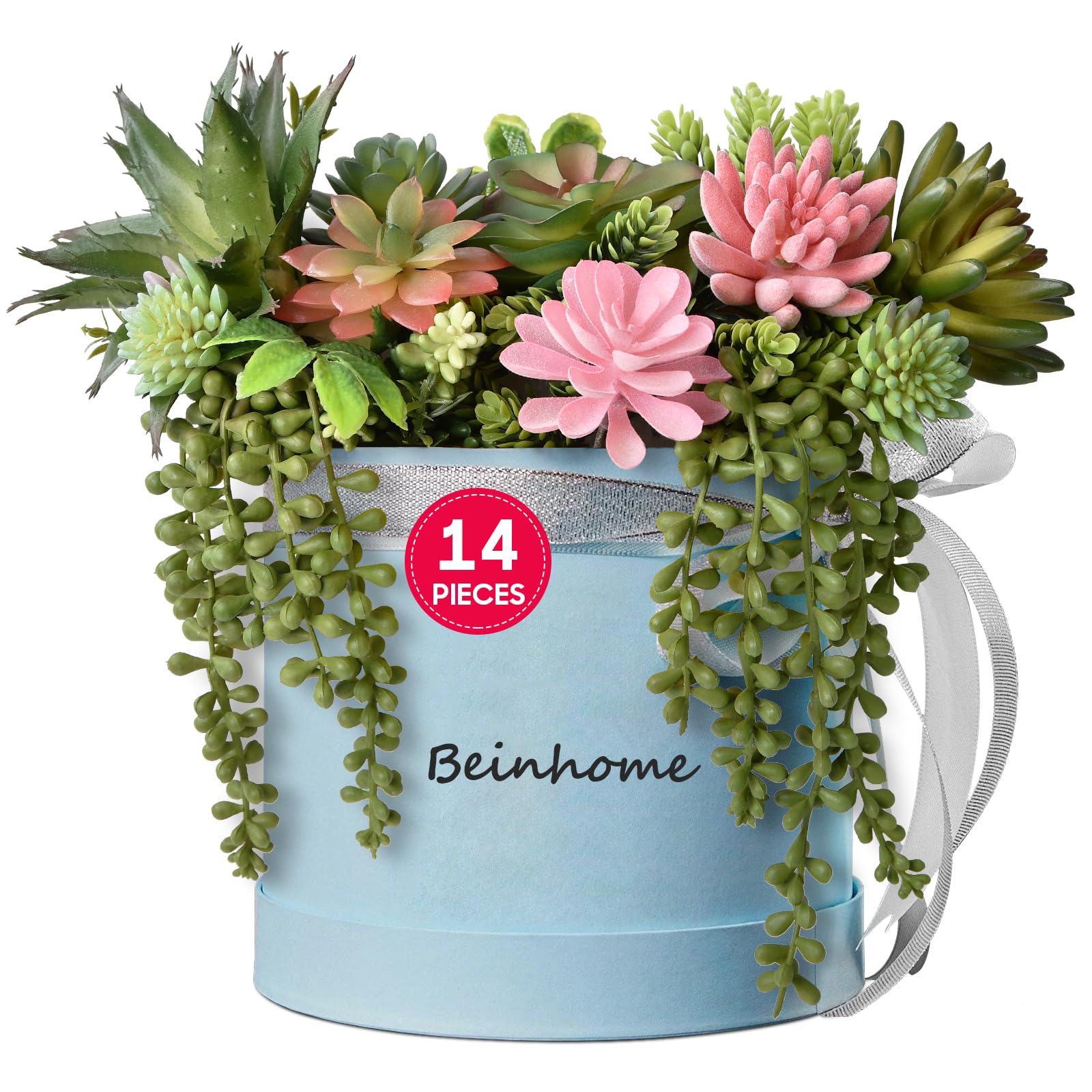 BeinhomeArtificial Succulents 14Packs, Includes 11 Different Premium Succulent Plants Artificial Realistic Faux Succulents Unpotted Textured Fake Succulents Decor for DIY Wreath