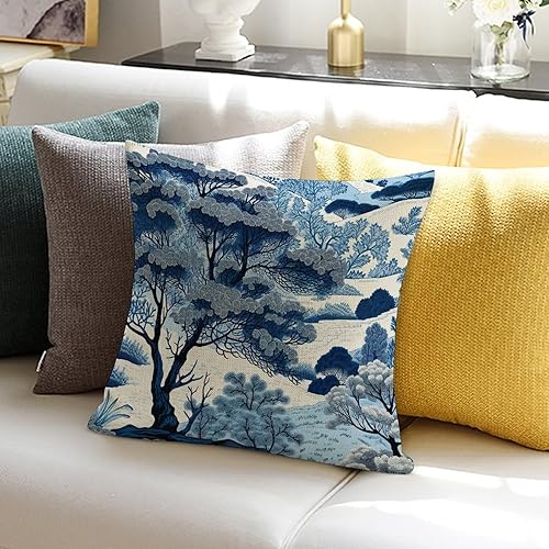 Miniatura 5 de Daintree Tree - Fundas de almohada estilo chinoiserie, color blanco y azul, índigo, funda de cojín de 26 x 26 pulgadas, funda de almohada asiática