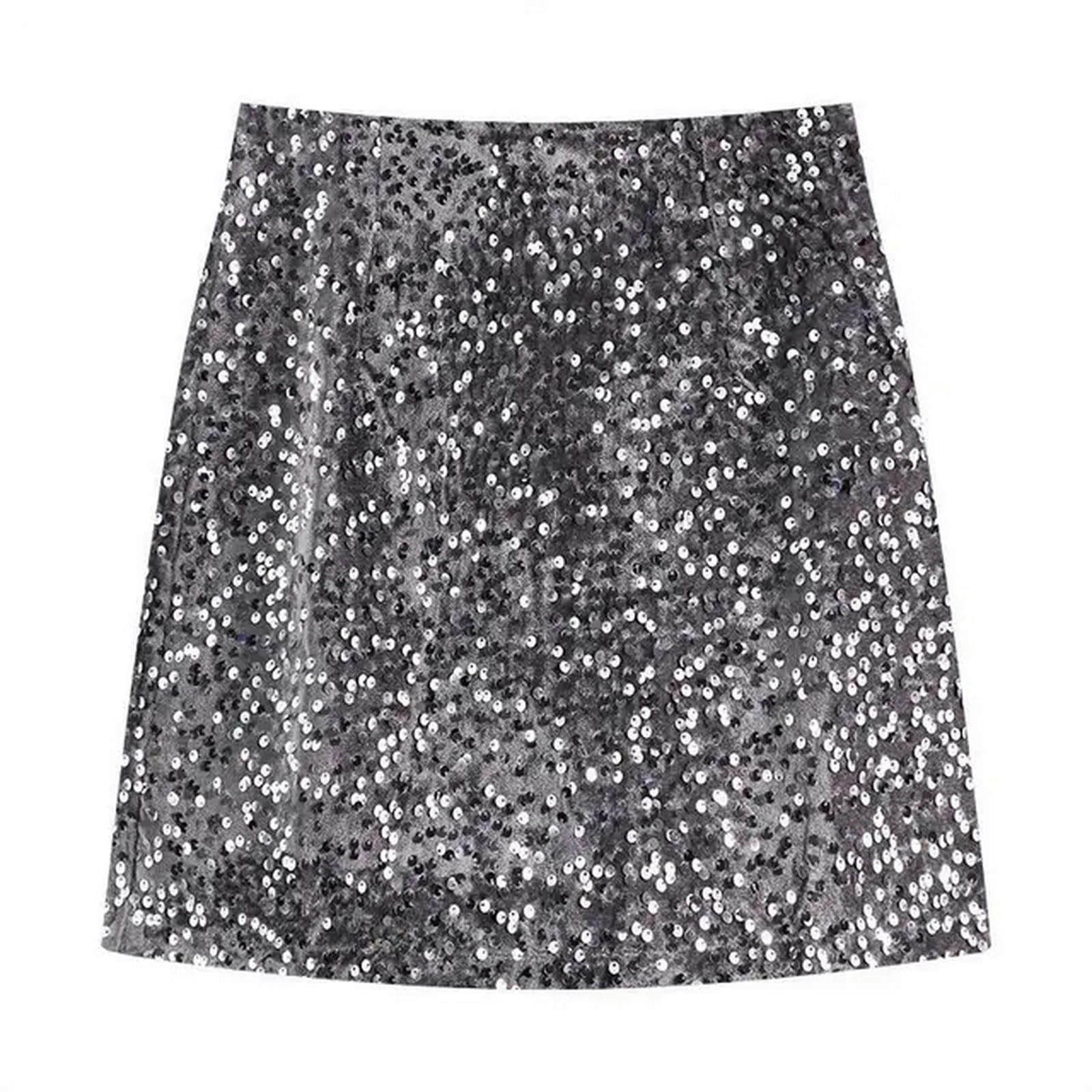 Gonna Gonna di Paillettes Nera Women Women Fashion High Wiist Slim A-Line Gonna Corta con Gonna da Festa Paillettes