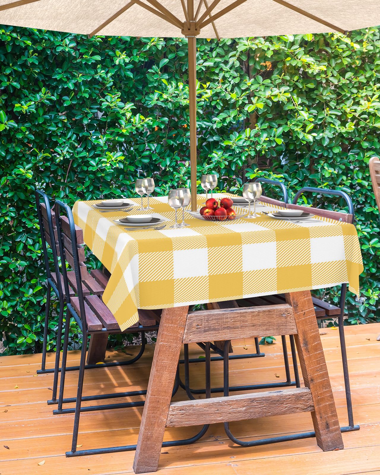 Rectangle Outdoor Tablecloth with Umbrella Hole and Zipper, Buffalo Check Plaid Waterproof Patio Cloth Tablecloths, Yellow Buffalo Plaid Farmhouse Outdoor Table Cloths for Picnic/Party, 60x84 Inch : Home & Kitchen