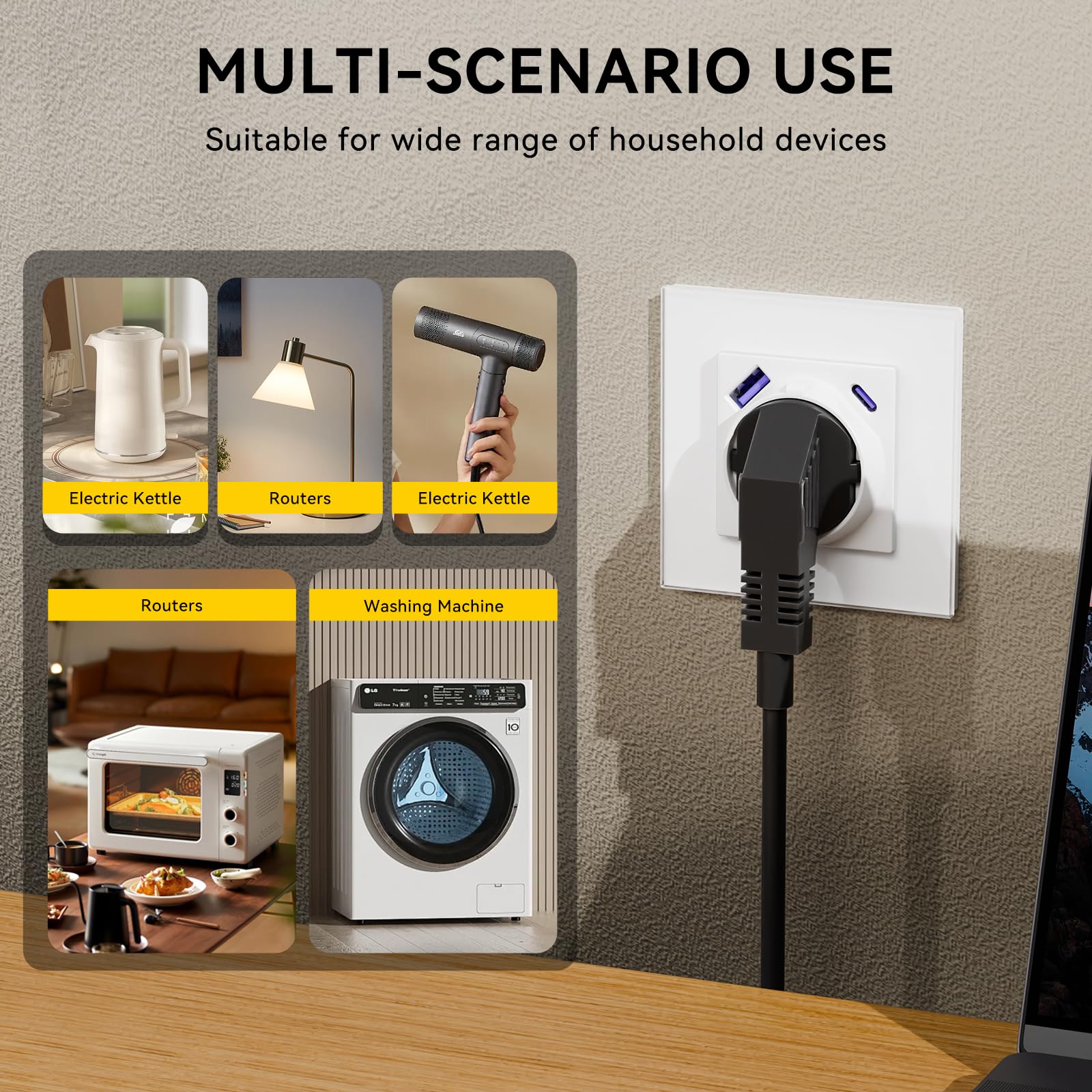 Enchufe con USB Pared,Enchufe Pared Empotrable Estándar con 20 W USB-A/C,86 * 86mm 1 Gang 16A,Toma de Corriente,Fácil Instalación,Blanco