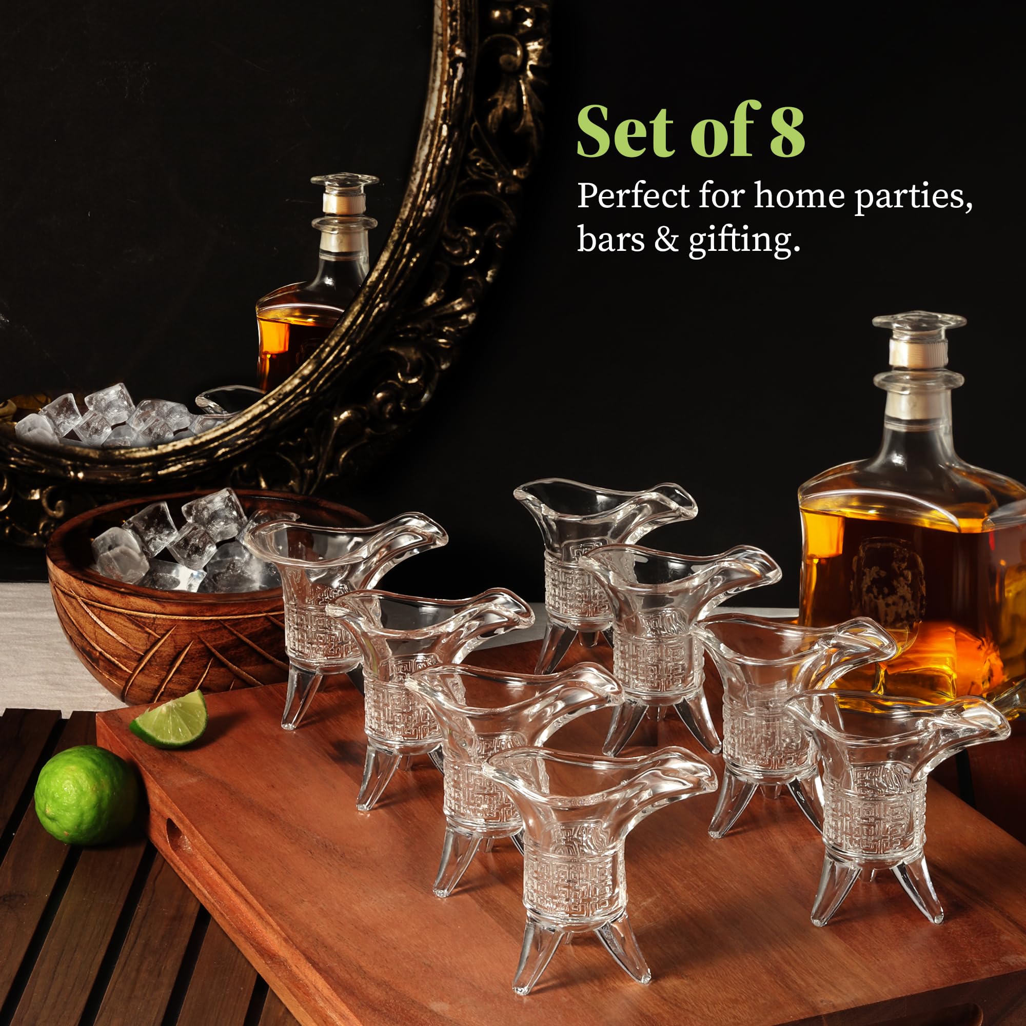 QUAFFER Soju Tequila Vasos de chupito (juego de 8) – Retro Emperador Style Shot Glass – Soju Whisky Tequila Baijiu – Perfecto para fiestas, bares, eventos, bar en casa
