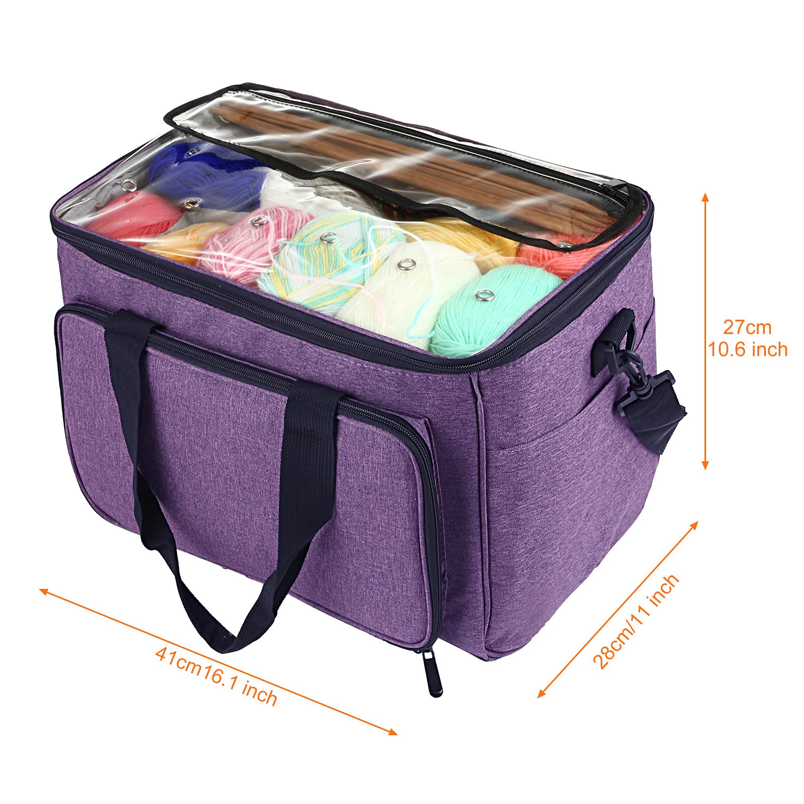 LEMESO Borsa a Maglia per Maglieria Lana Porta Lavoro Unicetto Custodia Filati Trasporto Conservazione Materiali per Cucito Inverno Sacco Organizer Tasche Scomparti Accessori Cuciture con Manico