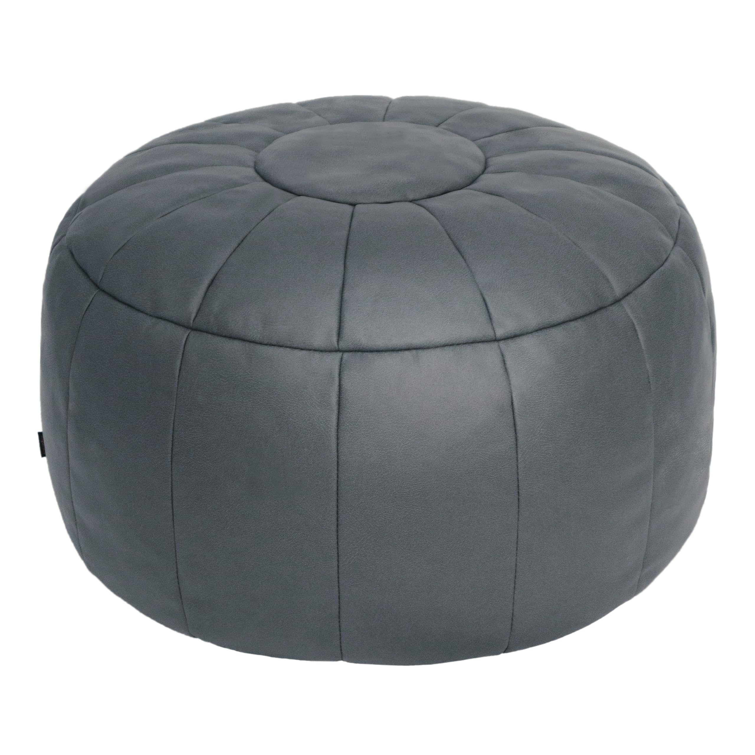 Handmade Pouf Cover, Ottoman, Bean Bag Chair, Foot Stool, Foot Rest, Round Storage Solution for Living Room, Bedroom or Wedding (No Filler) (New Grey)