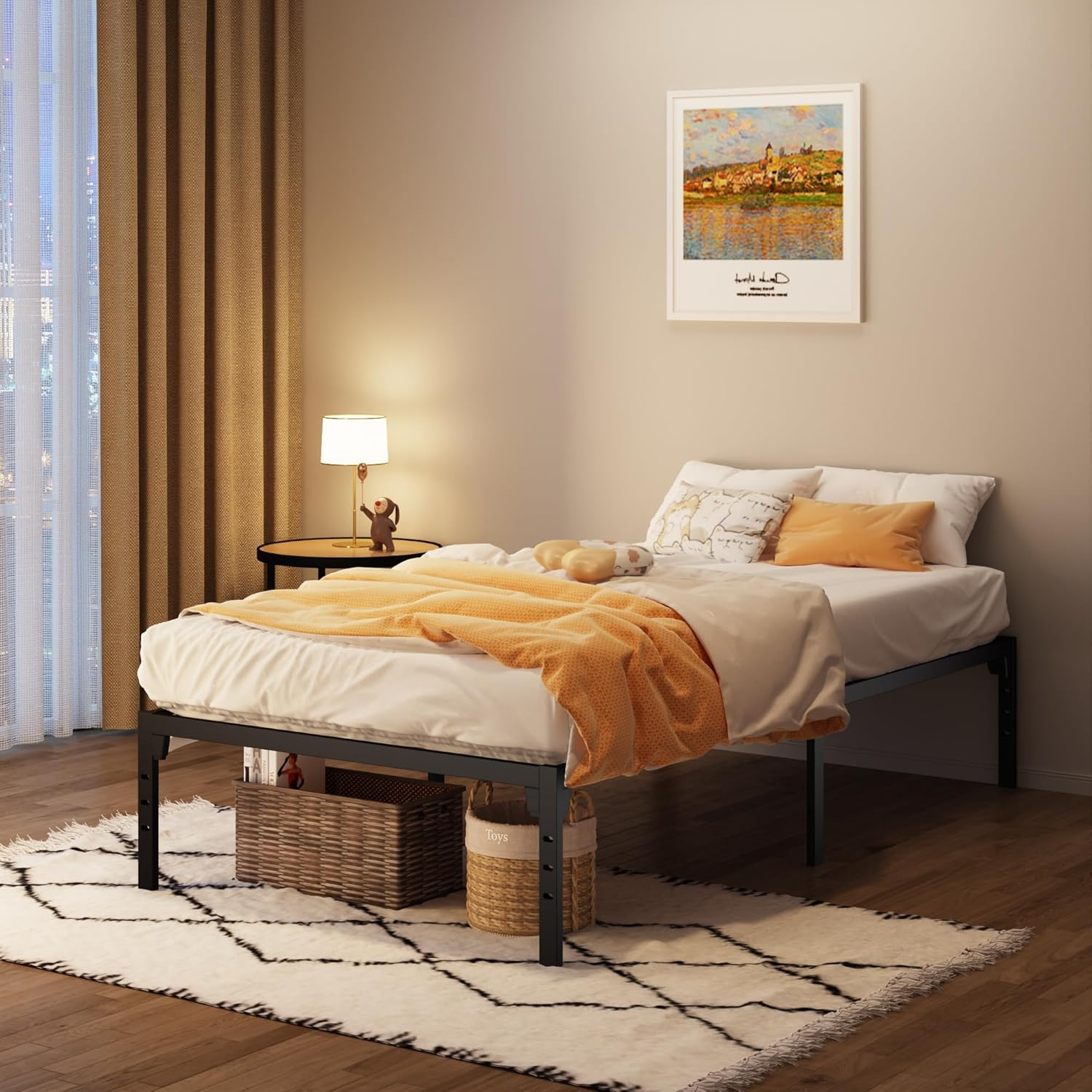 Metal Platform Bed Frame (Black, Twin) (King (U.S. Standard))