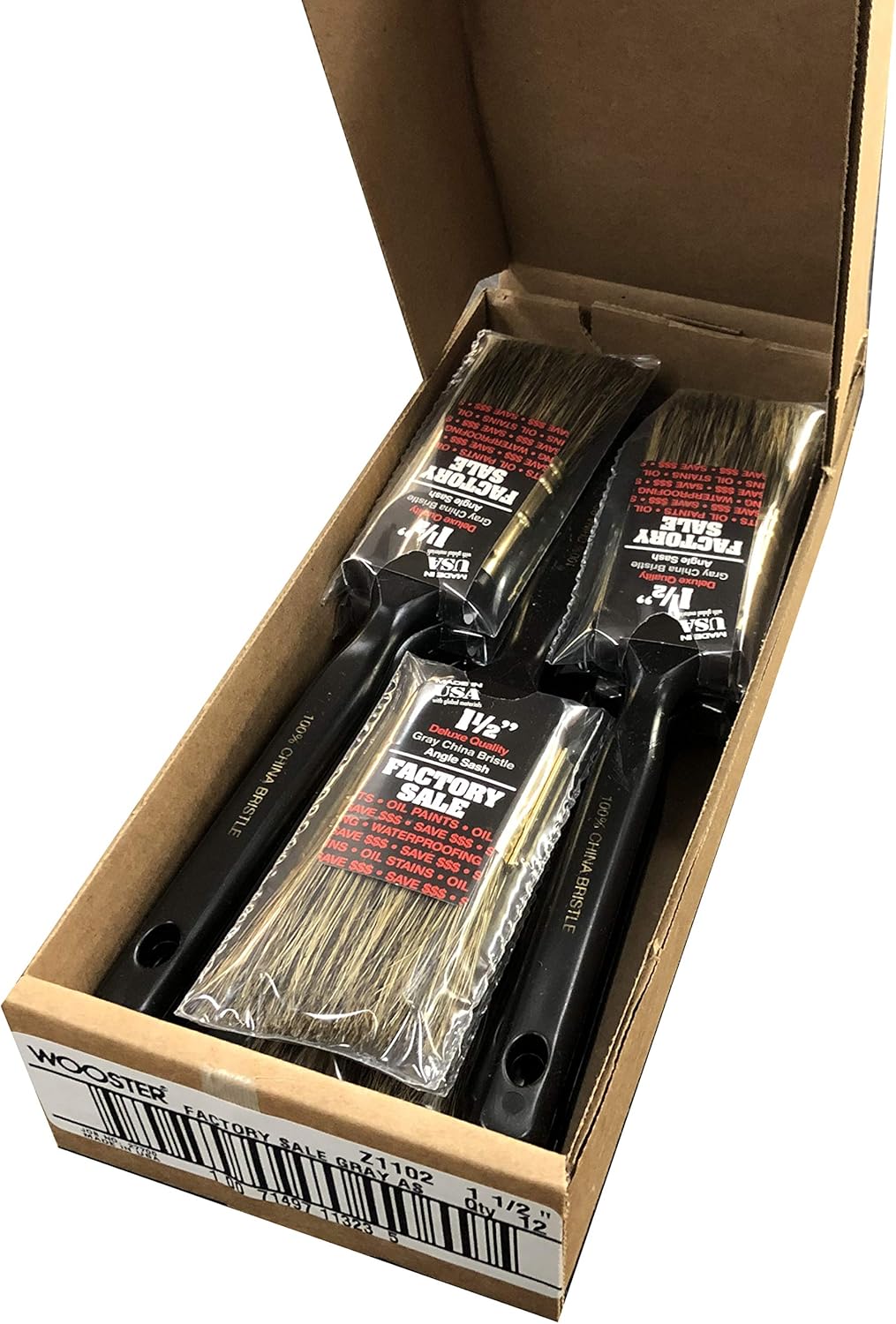 Wooster Brush Z1102 Factory Sale Gray Bristle 1.5 inch Angle Sash Paint Brush - Pack of 12