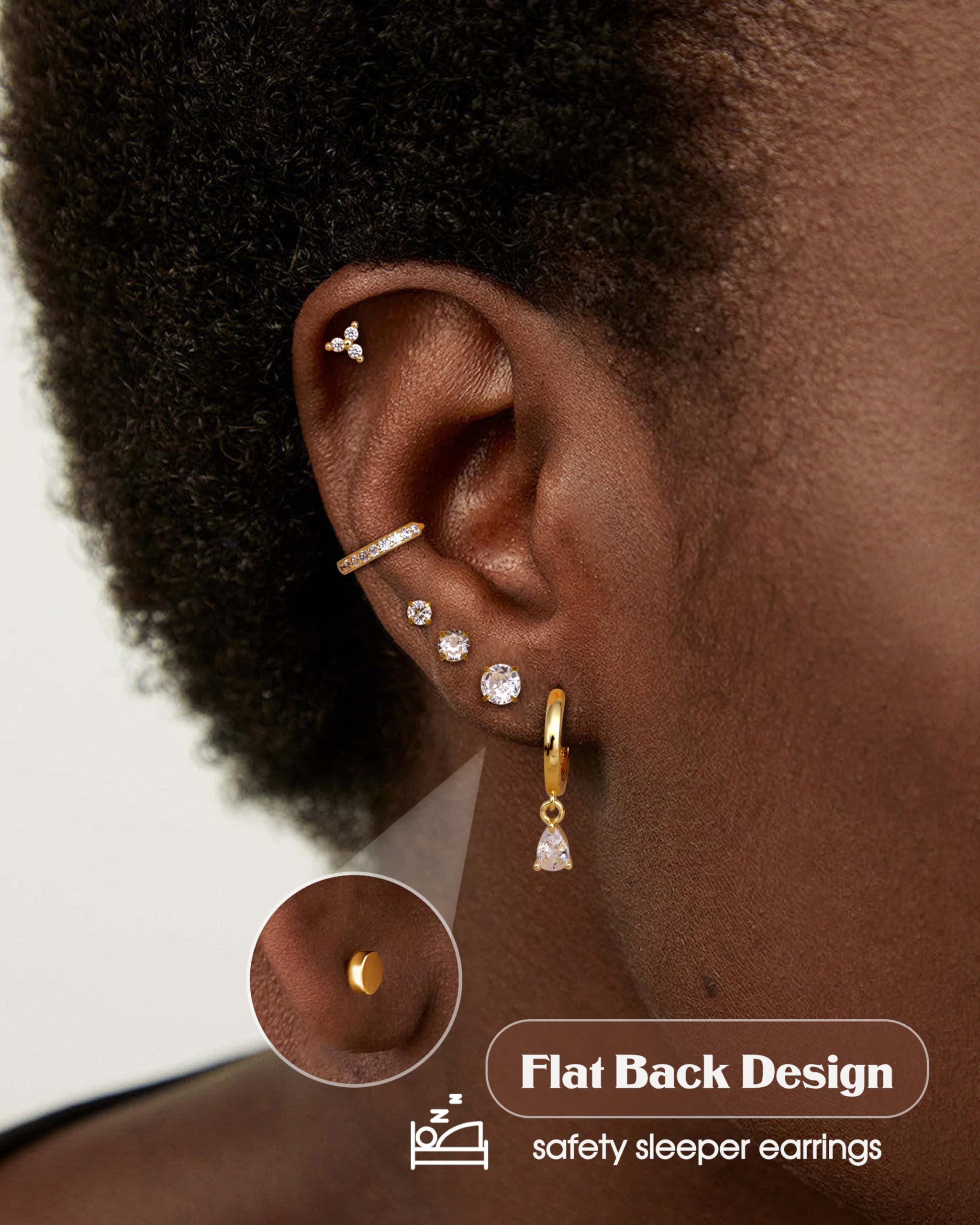 LOLIAS 20Pcs Piercing Orecchio Acciaio Chirurgico Set Orecchio Donna Orecchini Cerchio Piccoli Orecchini a Bottone Conch Piercing Cartilagine Orecchini Piercing Trago Helix Piercing Argento Oro