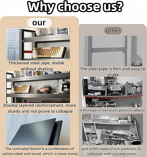 Miniatura 8 de Estantería de escritorio, organizador de tablero de clavijas de varios tamaños, estante de almacenamiento de escritorio negro, estante de