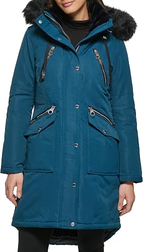 GUESS Women's OUTERWEAR parka,TEAL, M