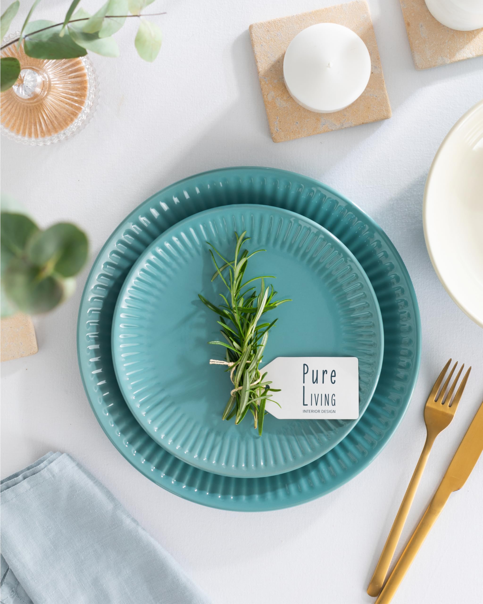 Elegante juego de vajilla de 36 piezas, serie Hygge, juego de cuencos y platos, vajilla de cerámica para 12 personas, apta para lavavajillas y microondas, color verde