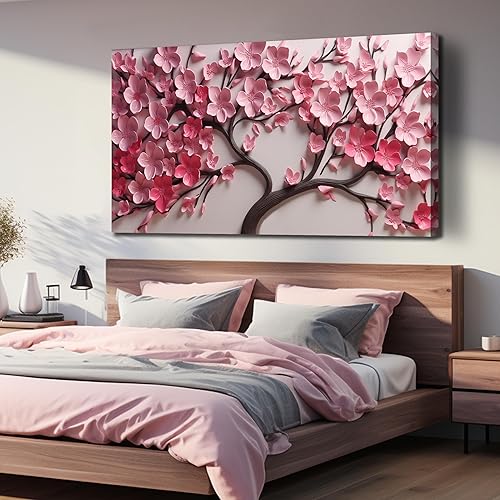 Miniatura 9 de Arte de pared en lienzo con flores para sala de estar, imágenes de árboles, decoración de pared para dormitorio, arte de pared rosa para oficina,