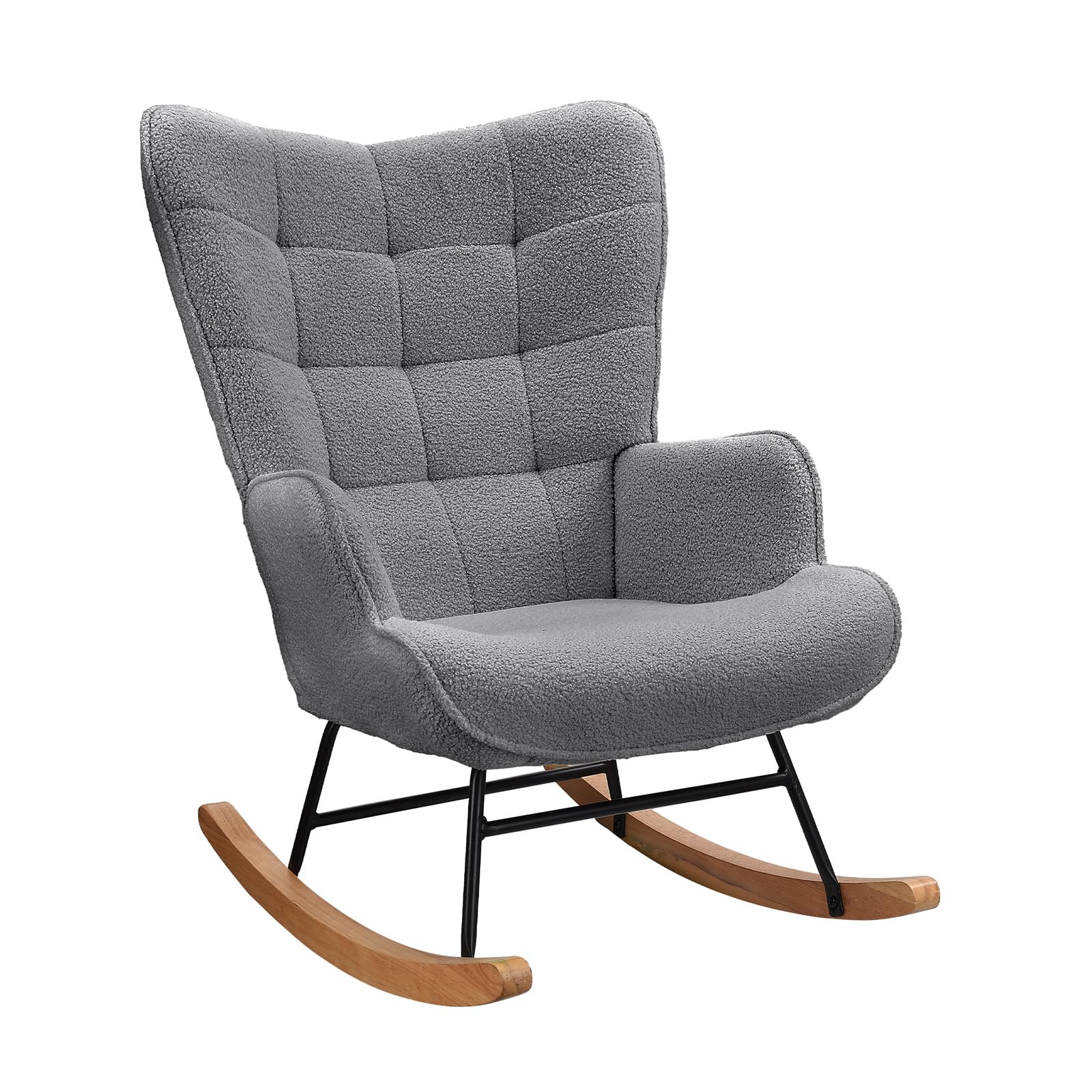 LIVLUX Fauteuil à Bascule, Rocking Chair avec Accoudoirs, Fauteuil Allaitement,Pieds en Bois Massif, pour Salon Chambre à Coucher Balcon Jardin (Gris foncé A, 68 x 75 x 92 cm)