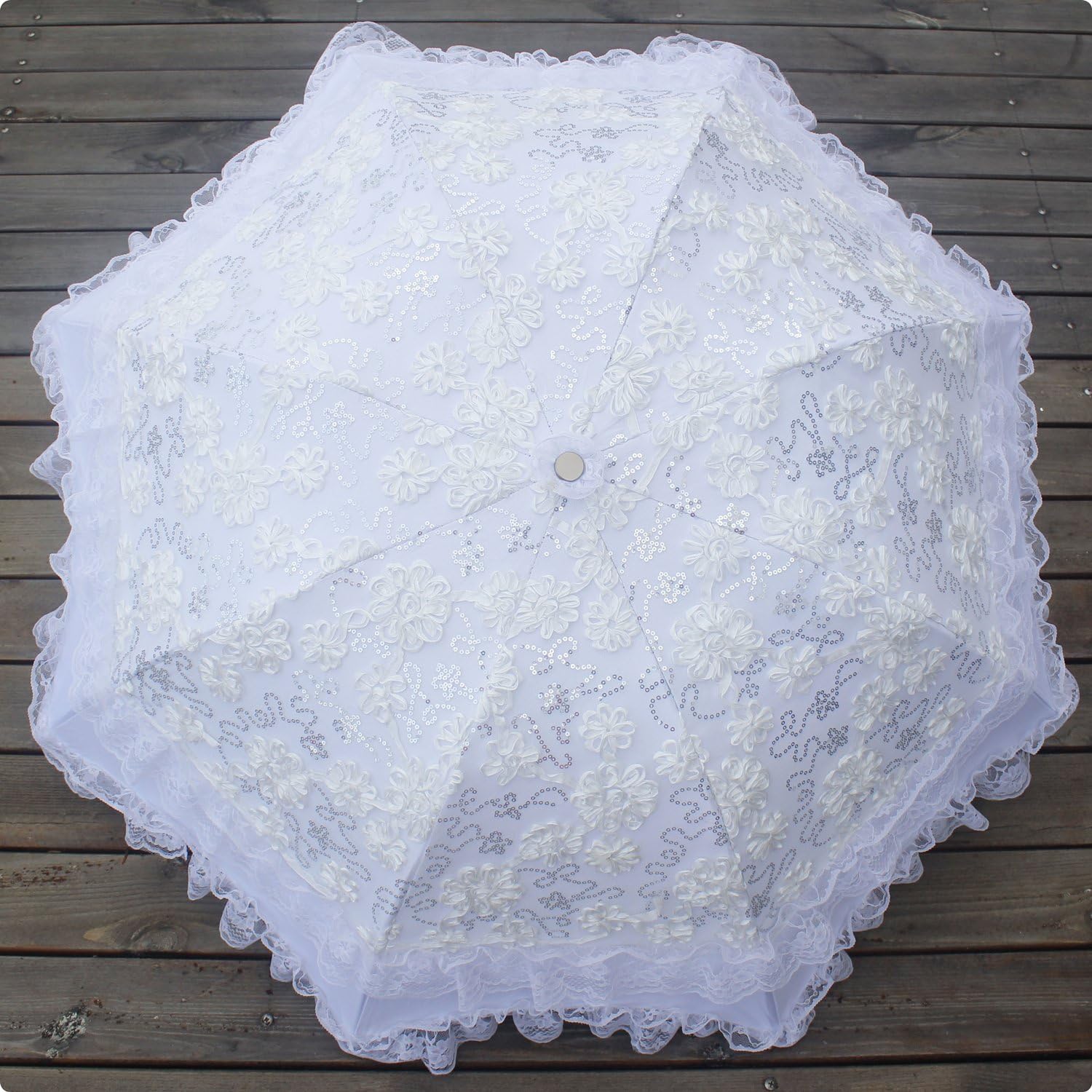 Honeystore Mushroom Umbrellas Three Folding Vintage Lace Parasol Bride Umbrella