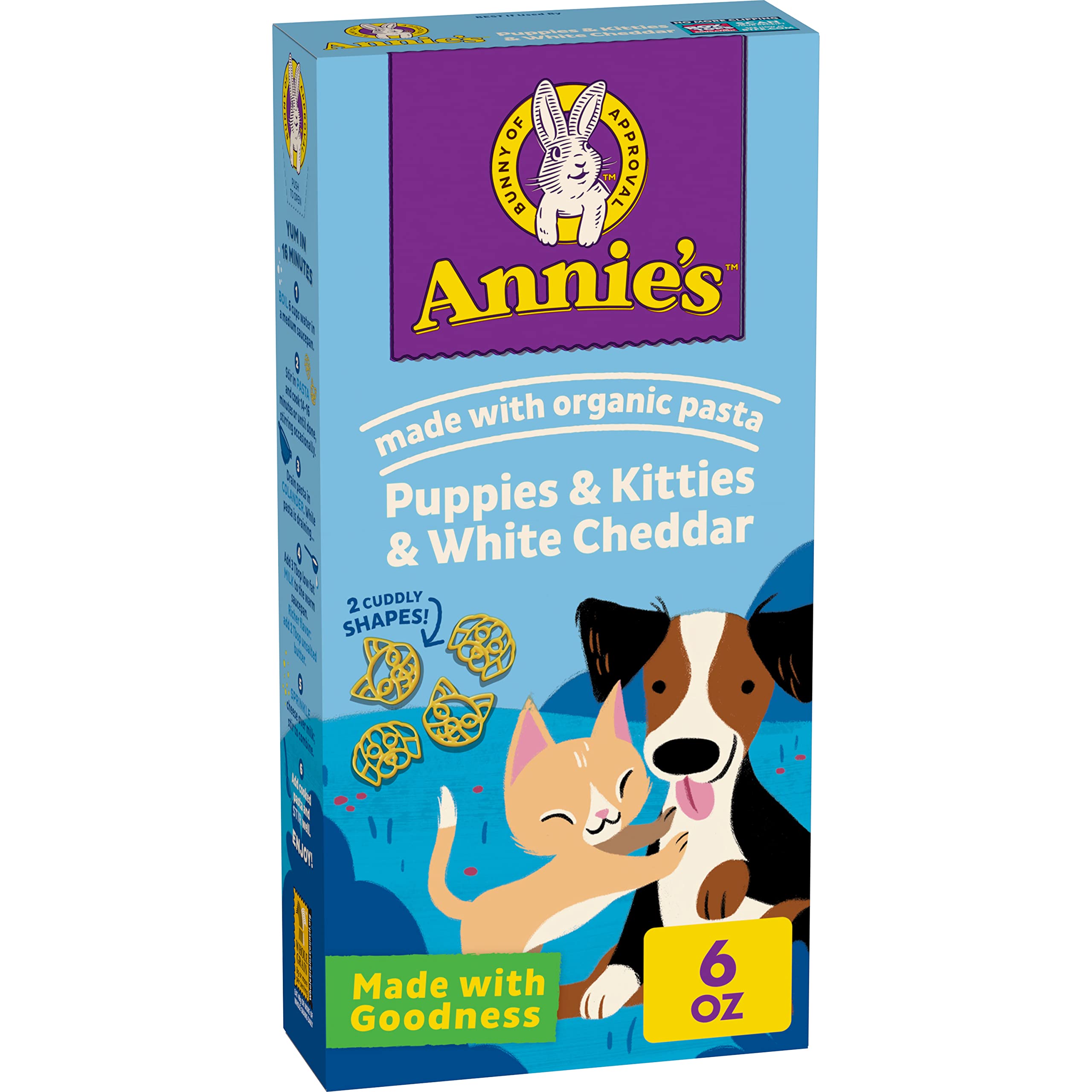Annie's Puppies and Kitties and White Cheddar Pasta and Cheese, Made with Real Cheese and Organic Pasta, 6 oz