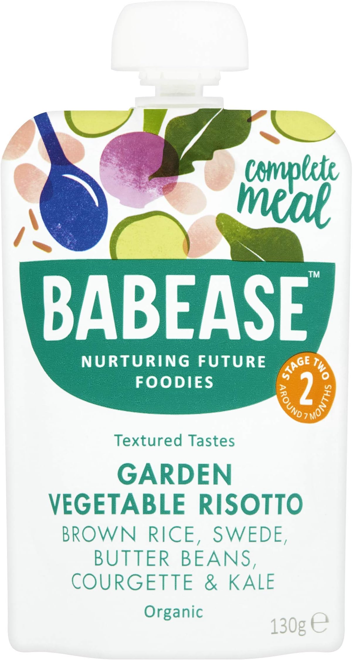Babease Premium Organic Stage 2 Garden Vegetable Risotto, Weaning 7 Months+, Natural Baby Food Pouches, Dairy & Gluten Free, Pack of 6 x 130g