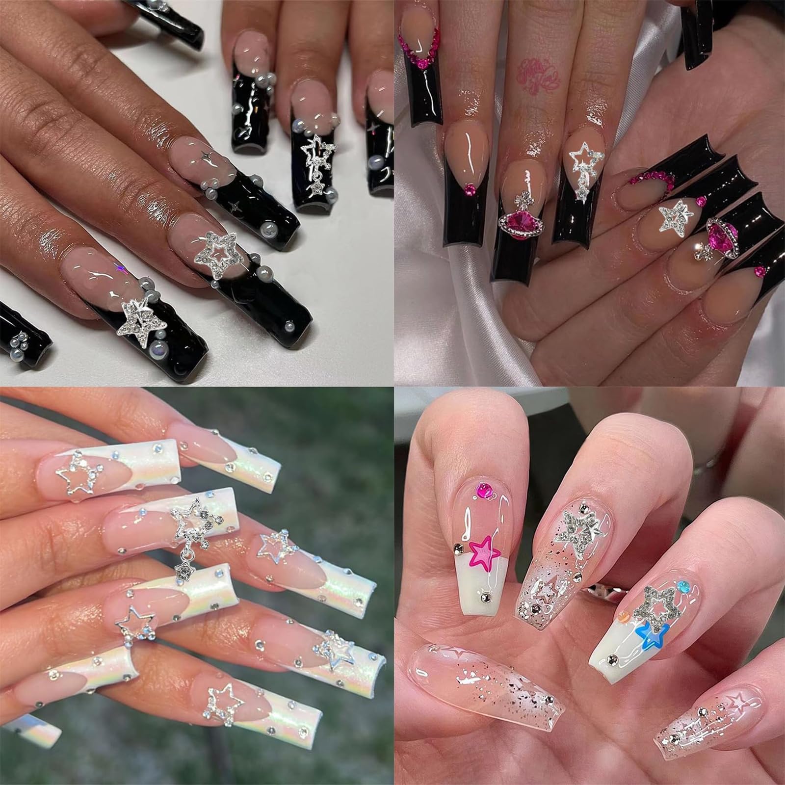 30 pièces de charmes à ongles en forme d'étoile, argent brillant, étoiles 3D, pierres à ongles, bijou d'ongle lumière d'étoile, charmes Y2K pour ongles en acrylique, décoration, scintillants