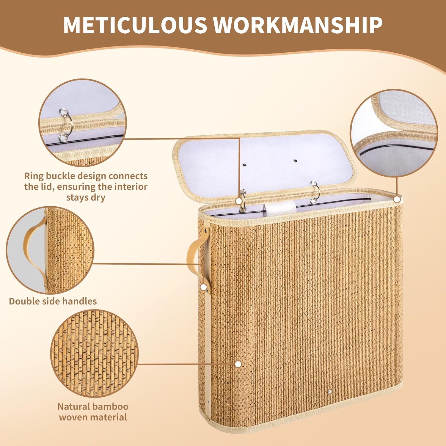 Bamboo Toilet Paper Storage with Lid & Handle, 32L Large Capacity Toilet Paper Basket, Foldable Toilet Paper Storage Basket for 16 Rolls, Toilet Paper Holder, Bathroom Toilet Paper Organizer - Image 4