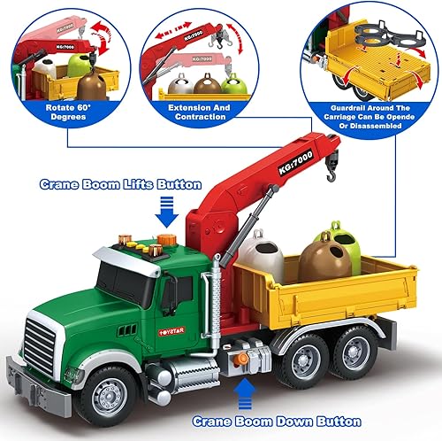 Miniatura 9 de SpringFlower Juguete para niños de 3, 4, 5, 6 años, juguete de camión de granja con maletero de granja, camión de madera con grúa de carga, luces y