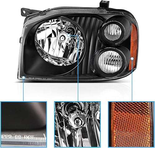 Miniatura 4 de AmeriLite Conjunto de faros delanteros de repuesto negros 2001-2004 para Nissan Frontier D22 BaseSESCXE par con bombilla de haz HiLo