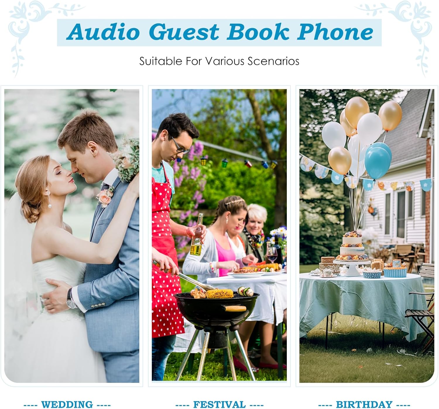 Audio Guest Book Wedding Phone Record Customized Audio Messages Audio Guestbook Phone for Wedding, Bridal Shower, Birthday Party, Baby Shower. (Black)