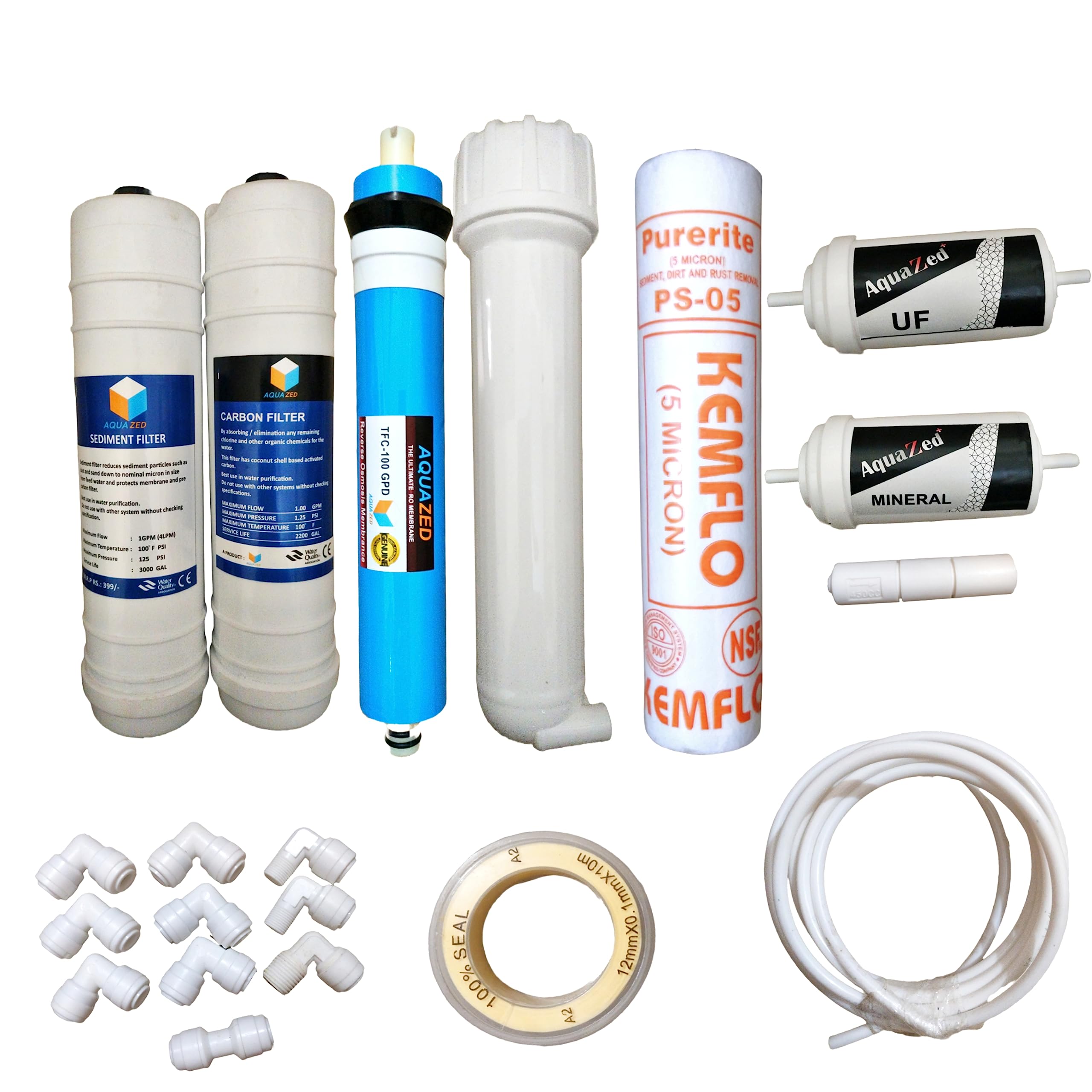 RO Filter kit 100 GPD Complete 1 Year Replacement Cartridge Set Water Purifier Accessories Cartridge with high tds Membrane pp Spun Candle for ro uv uf Mineral Water purifiers