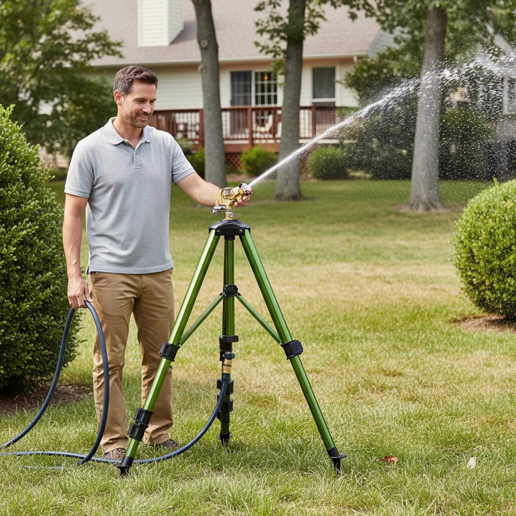 Stativsprinkler, Hochleistungssprinkler mit Einstellbarer Höhe, 360-Grad-Messingkopf für großflächige Rasen- und Gartenbewässerung, Grün