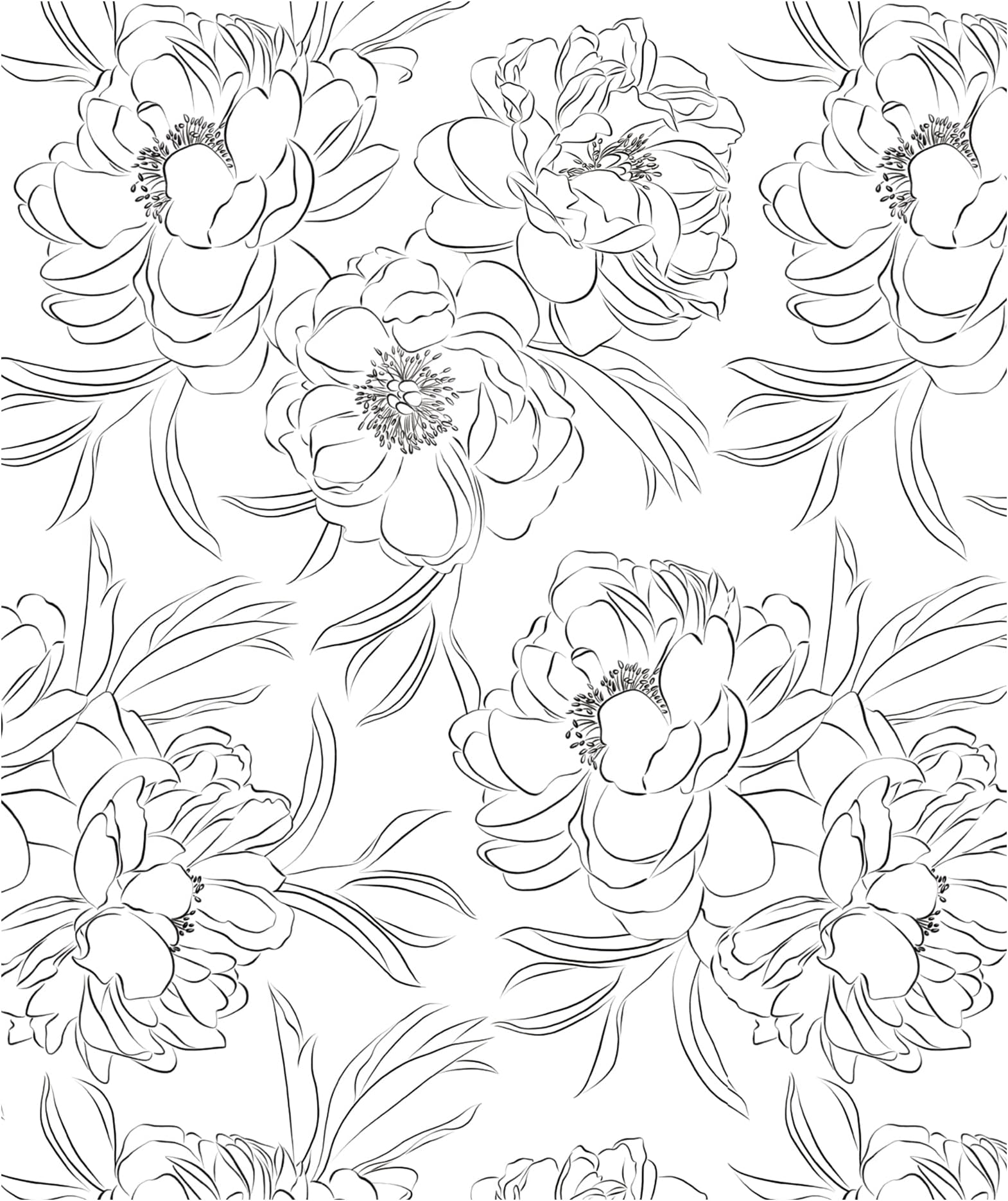 HAOKHOME Black Wallpaper Peel and Stick Removable Sketch Floral Black/White Vinyl Stick on Mural 17.7in x 9.8ft