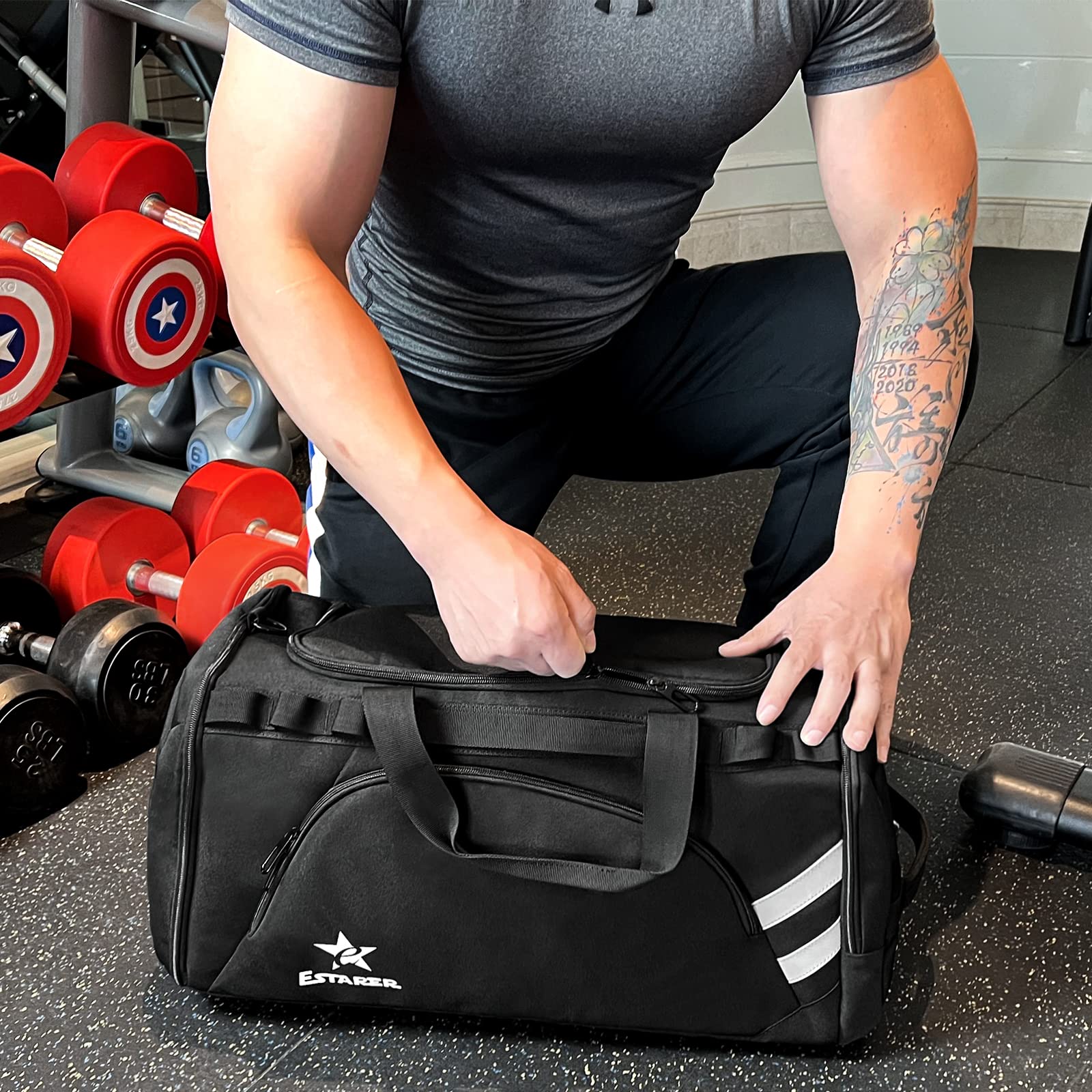 Ubon Large Duffel Bag Holdall Bags With Shoe Compartments 4-Way Sports Gym Duffel Backpack With Padded Straps 55L Camping Traveling Duffle Bag Waterproof Gym Bag Overnight Bags Black - View #11