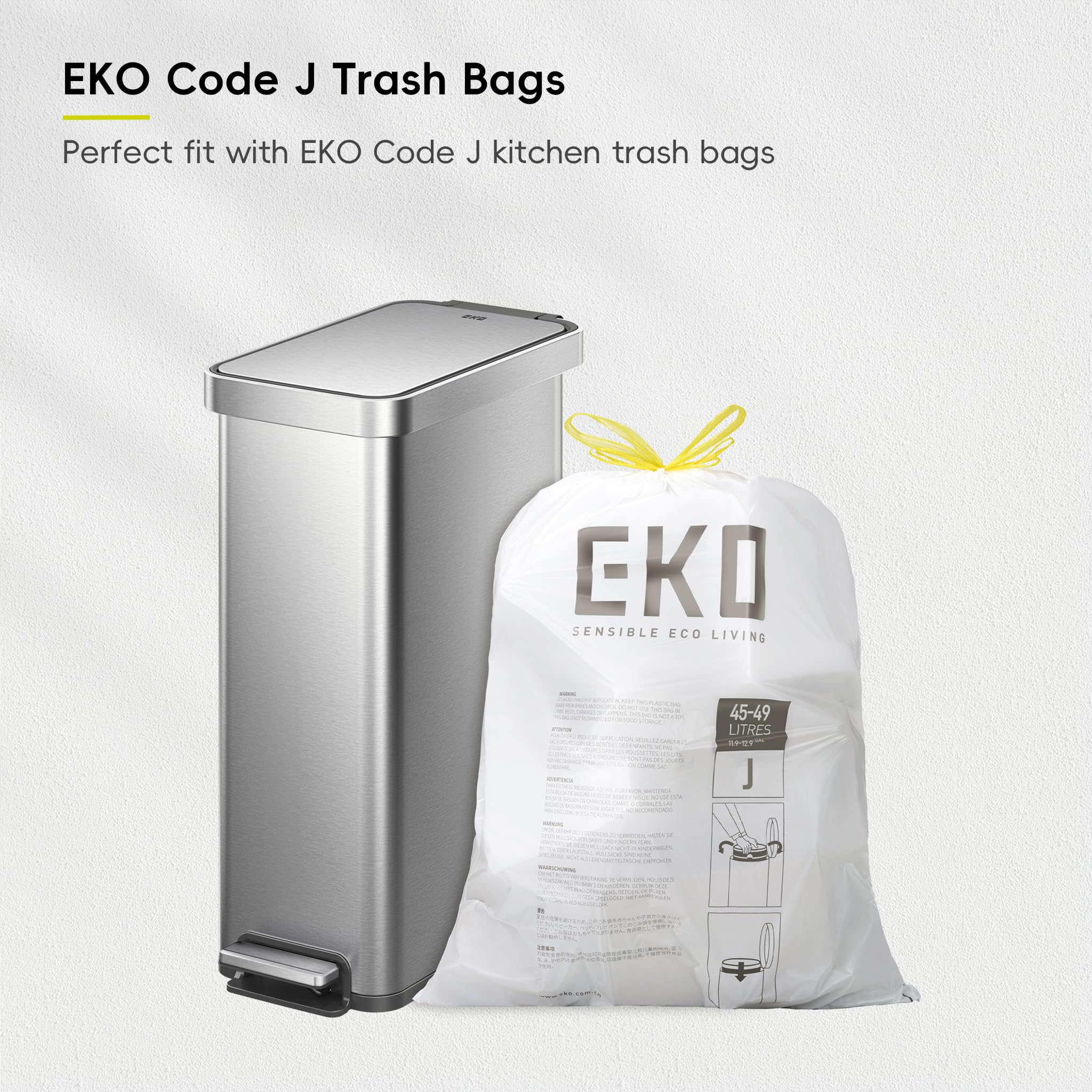 EKO Hudson Poubelle de cuisine fine de 50 l avec couvercle, poubelle à marche en acier inoxydable pour cuisine ou maison, poubelle peu encombrante avec couvercle à fermeture douce, reste ouverte
