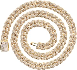 LuxeFlex Prong Cuban Link Chain for Men and Women, 14K Gold/White Gold Plated, 5A Zircon Iced Out Cuban Link Necklace, Diamond CZ Rapper Miami Hip Hop Jewelry