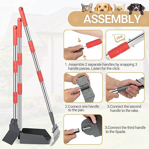 Miniatura 4 de Heeyoo Recogedor de excrementos de perro, bandeja y rastrillo para excrementos de perro, cuchara para eliminar desechos de mascotas con asas