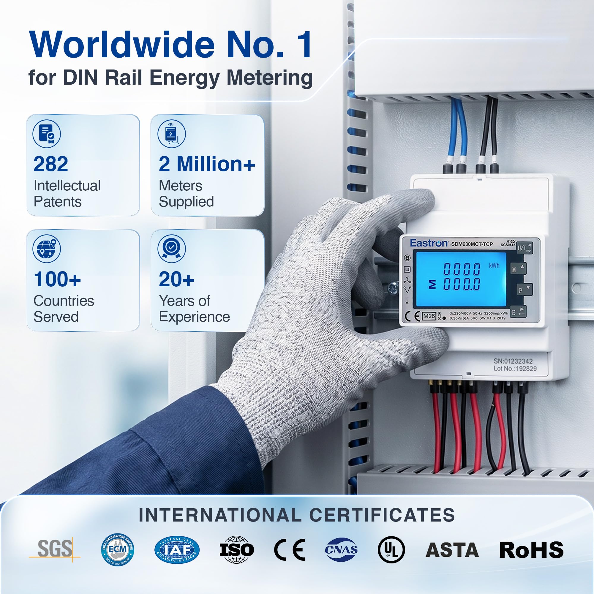Medidor de electricidad, 1/3 fase Ethernet Modbus TCP – (requiere transformador de corriente) medidor inteligente de carril DIN alimentado calibrado MID