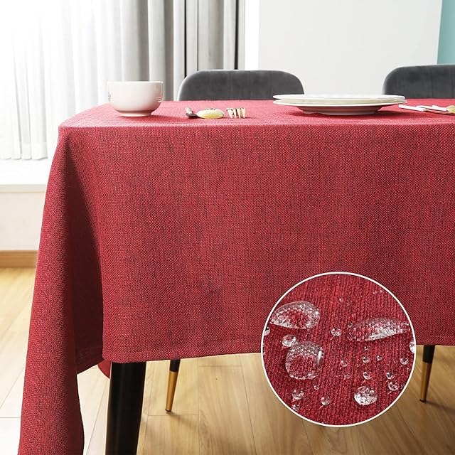 SEASHORE TREE Tablecloth Linen Look Tablecloth Washable Table Cloth Linen Table Runner Table Linen Square Waterproof Tablecloth Red 140 x 140 cm